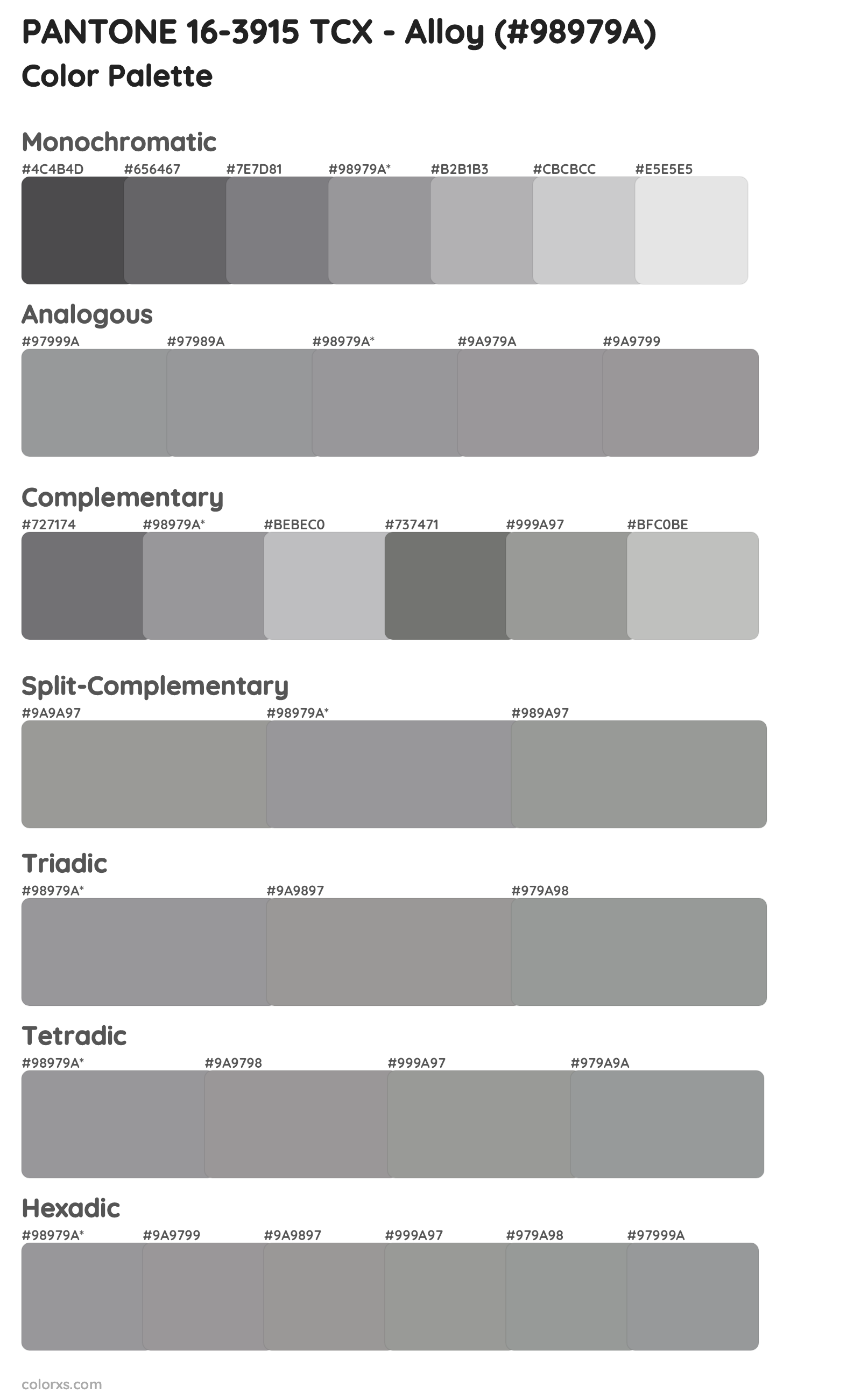 PANTONE 16-3915 TCX - Alloy Color Scheme Palettes