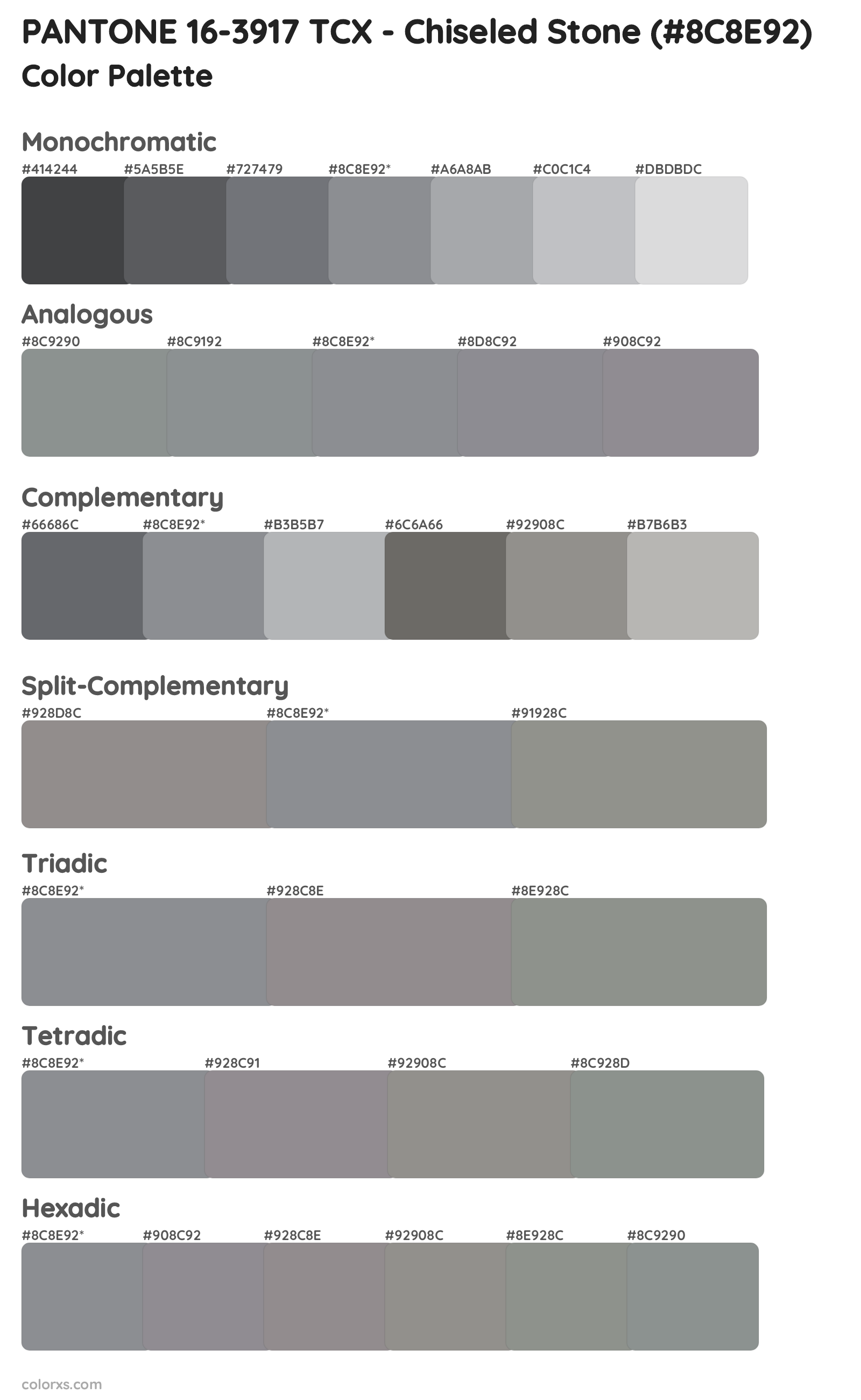 PANTONE 16-3917 TCX - Chiseled Stone Color Scheme Palettes