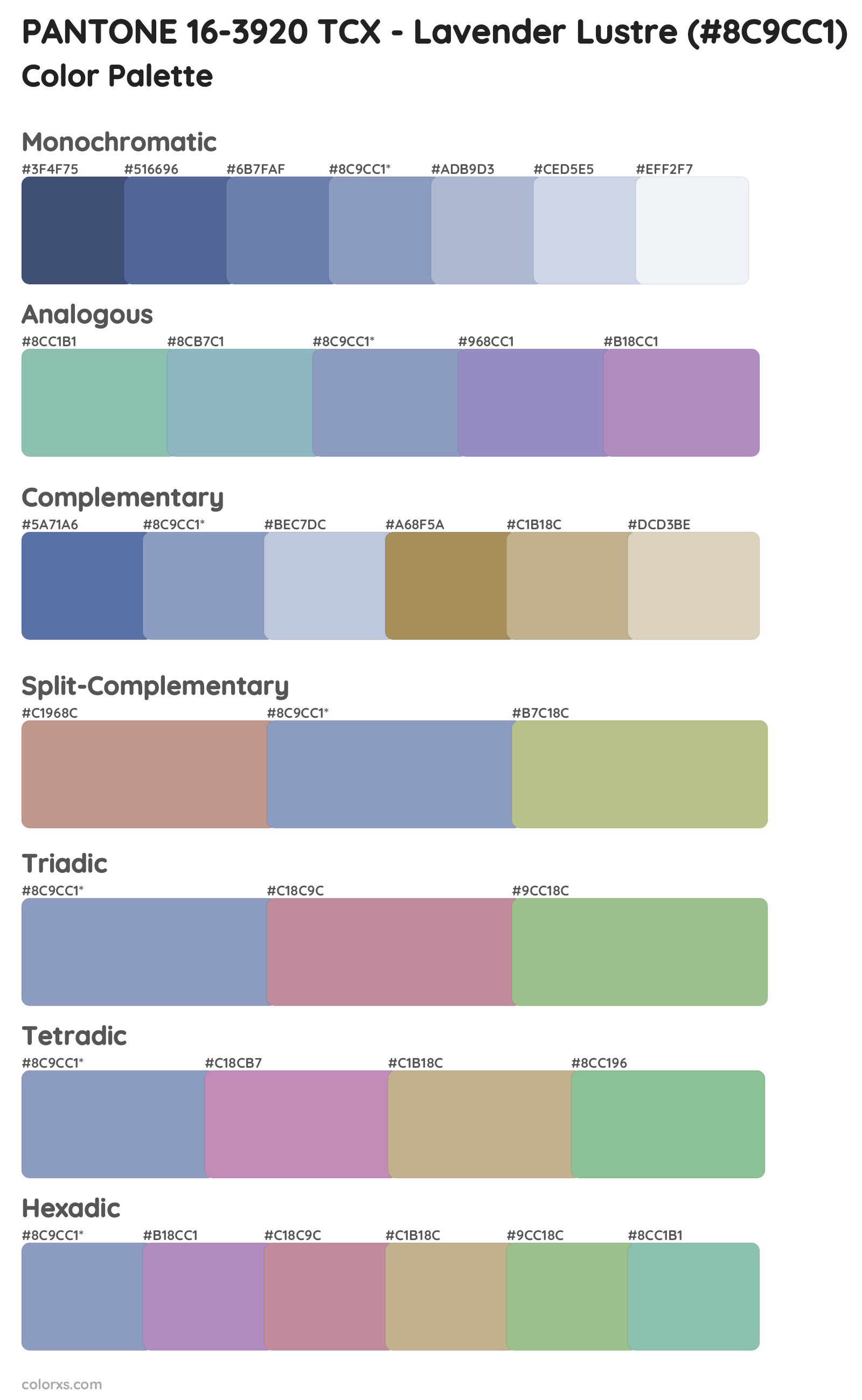PANTONE 16-3920 TCX - Lavender Lustre Color Scheme Palettes