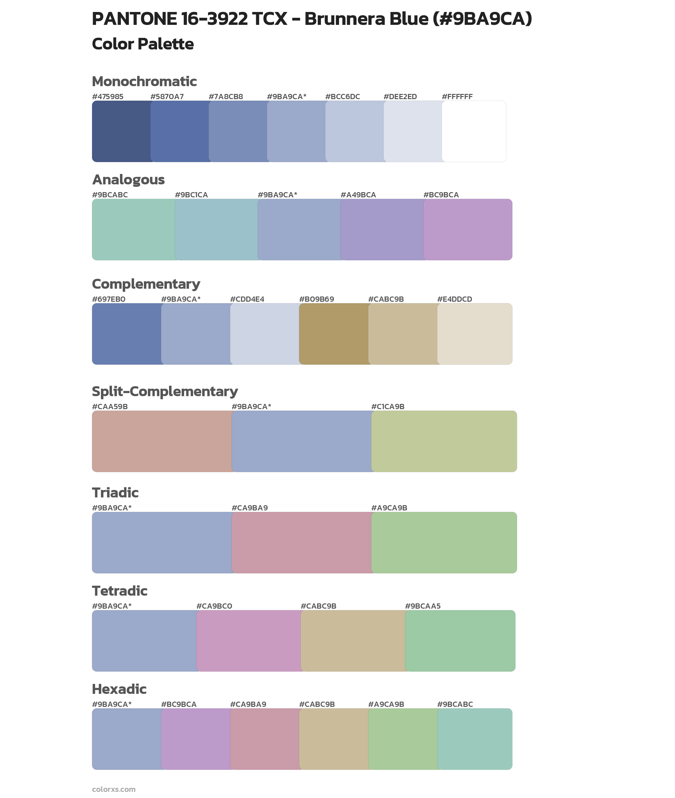 PANTONE 16-3922 TCX - Brunnera Blue Color Scheme Palettes