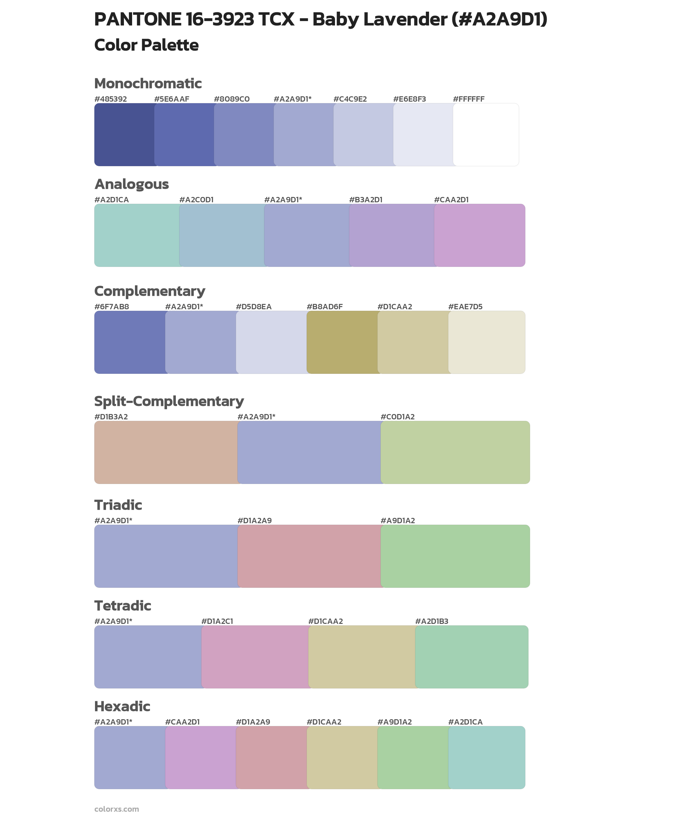 PANTONE 16-3923 TCX - Baby Lavender Color Scheme Palettes