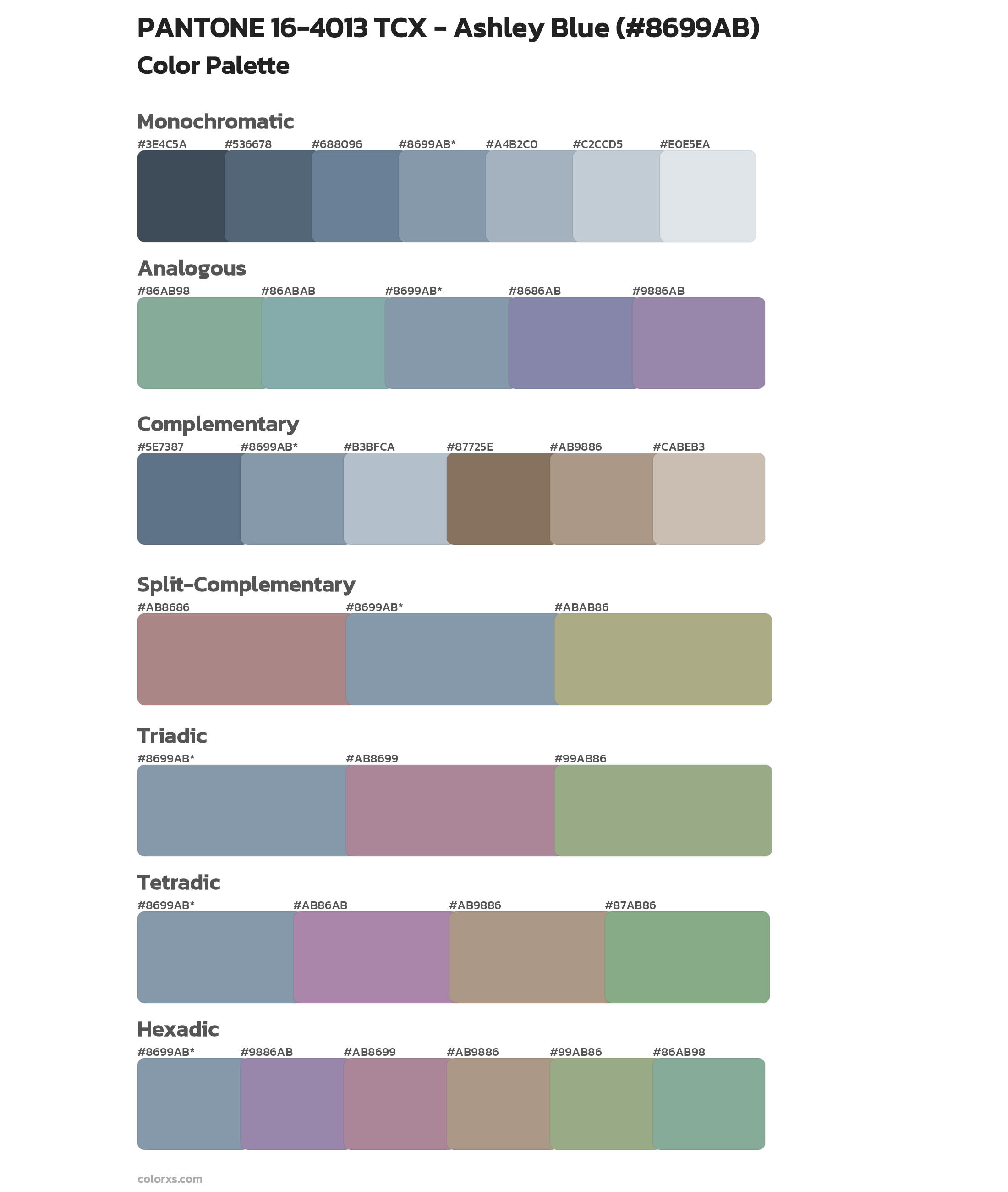 PANTONE 16-4013 TCX - Ashley Blue Color Scheme Palettes