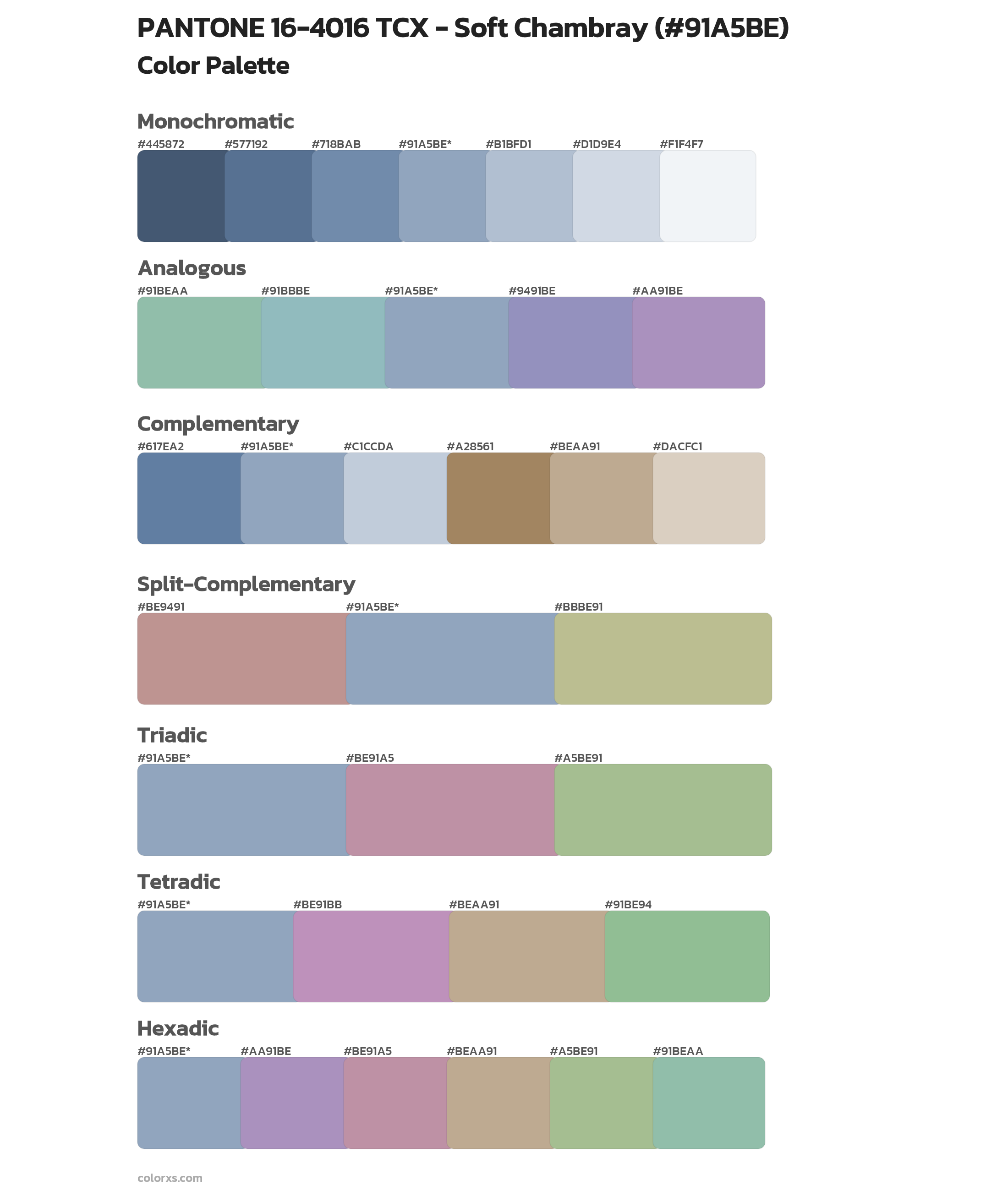 PANTONE 16-4016 TCX - Soft Chambray Color Scheme Palettes