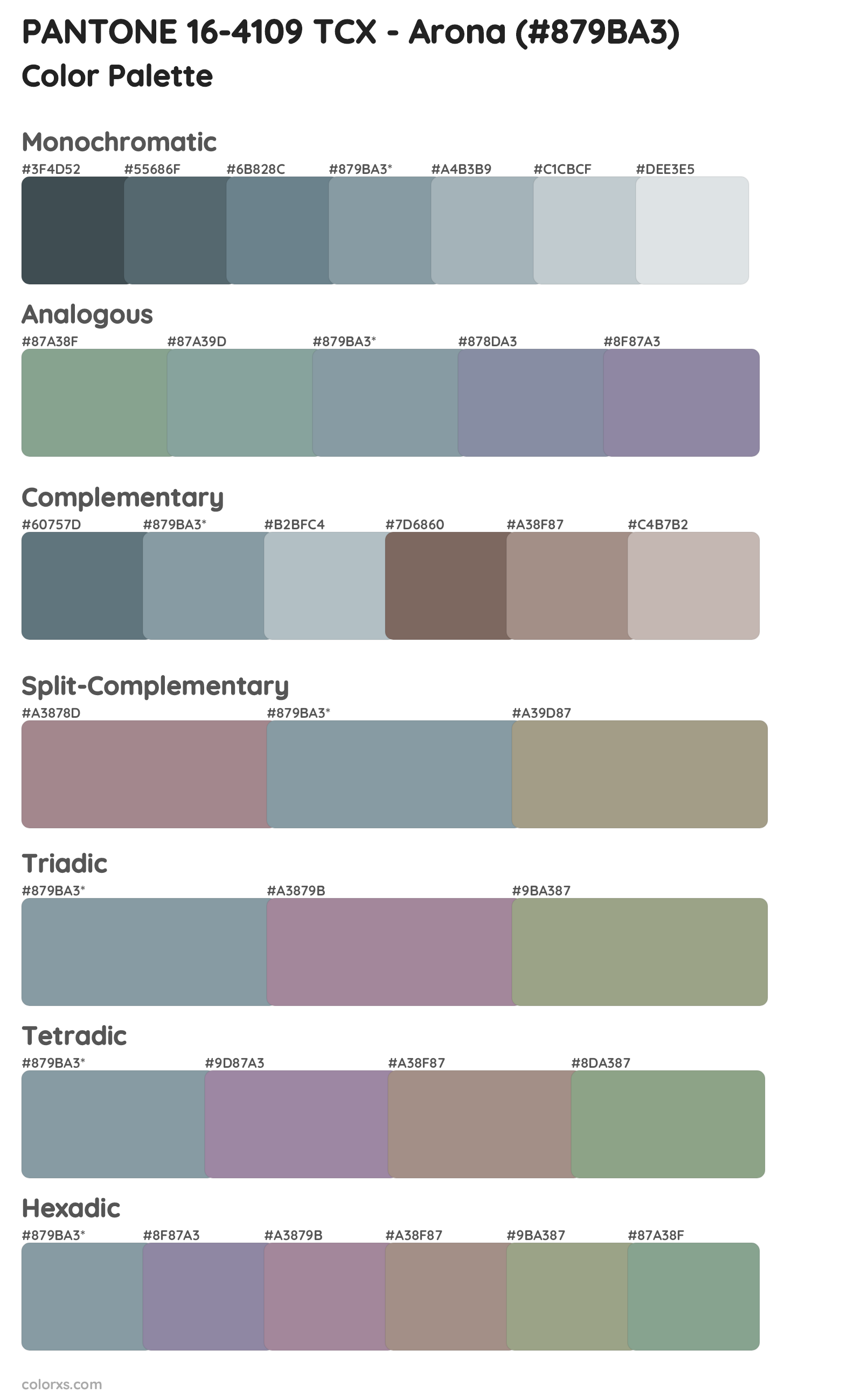 PANTONE 16-4109 TCX - Arona Color Scheme Palettes