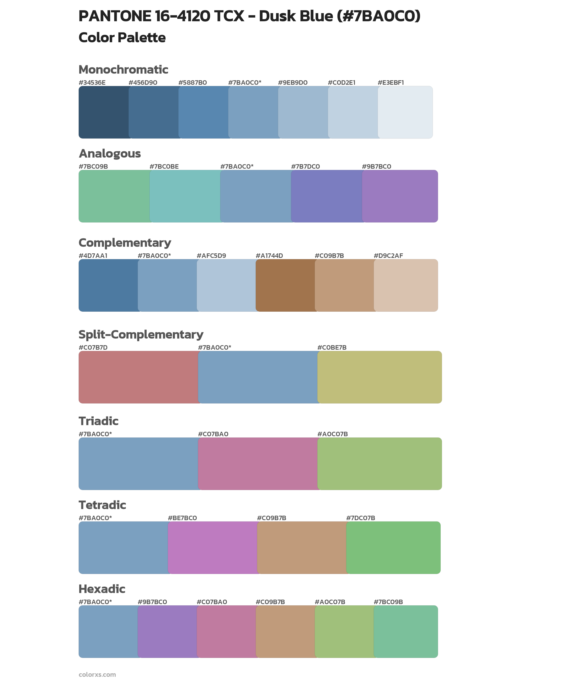 PANTONE 16-4120 TCX - Dusk Blue Color Scheme Palettes