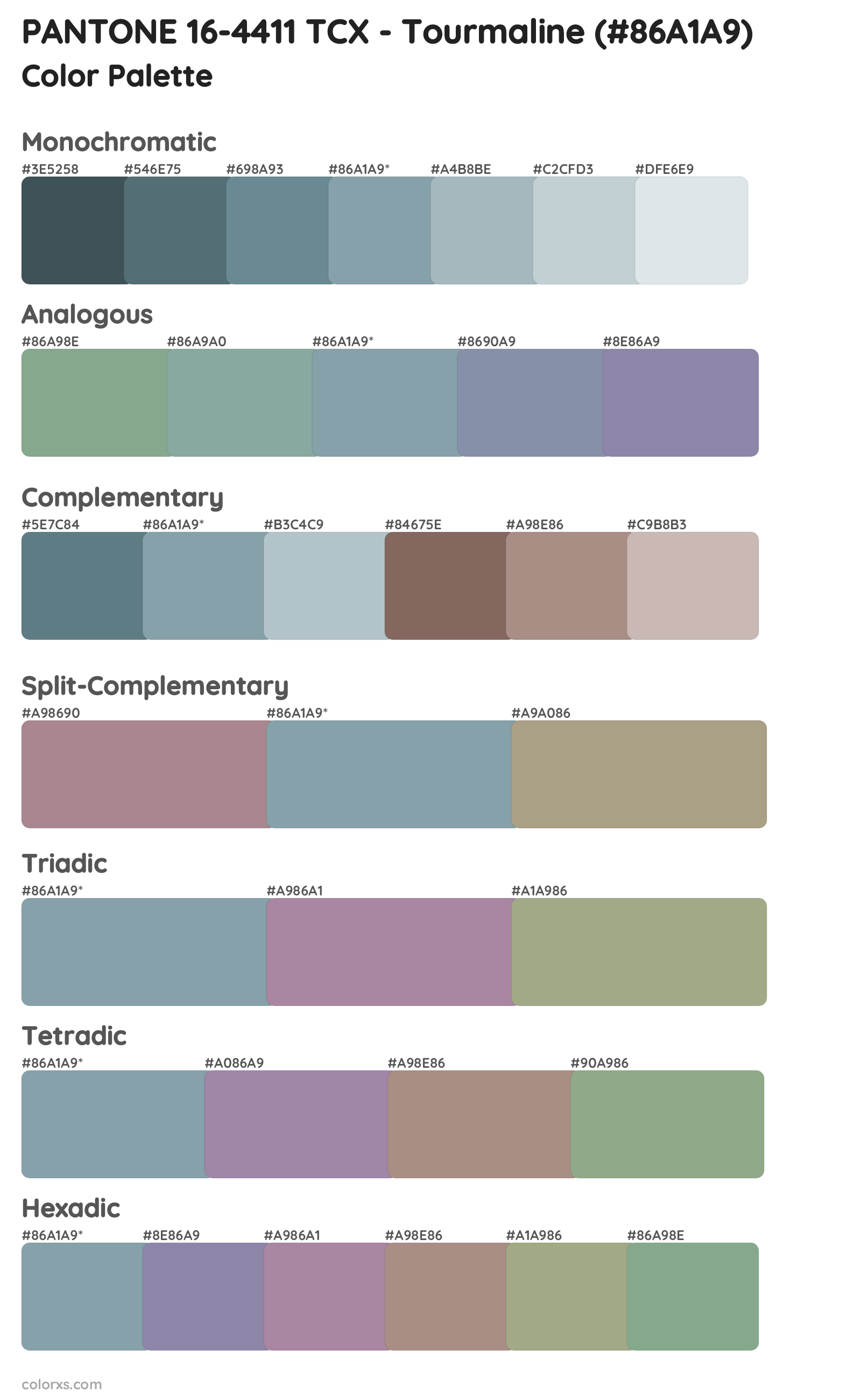 PANTONE 16-4411 TCX - Tourmaline Color Scheme Palettes