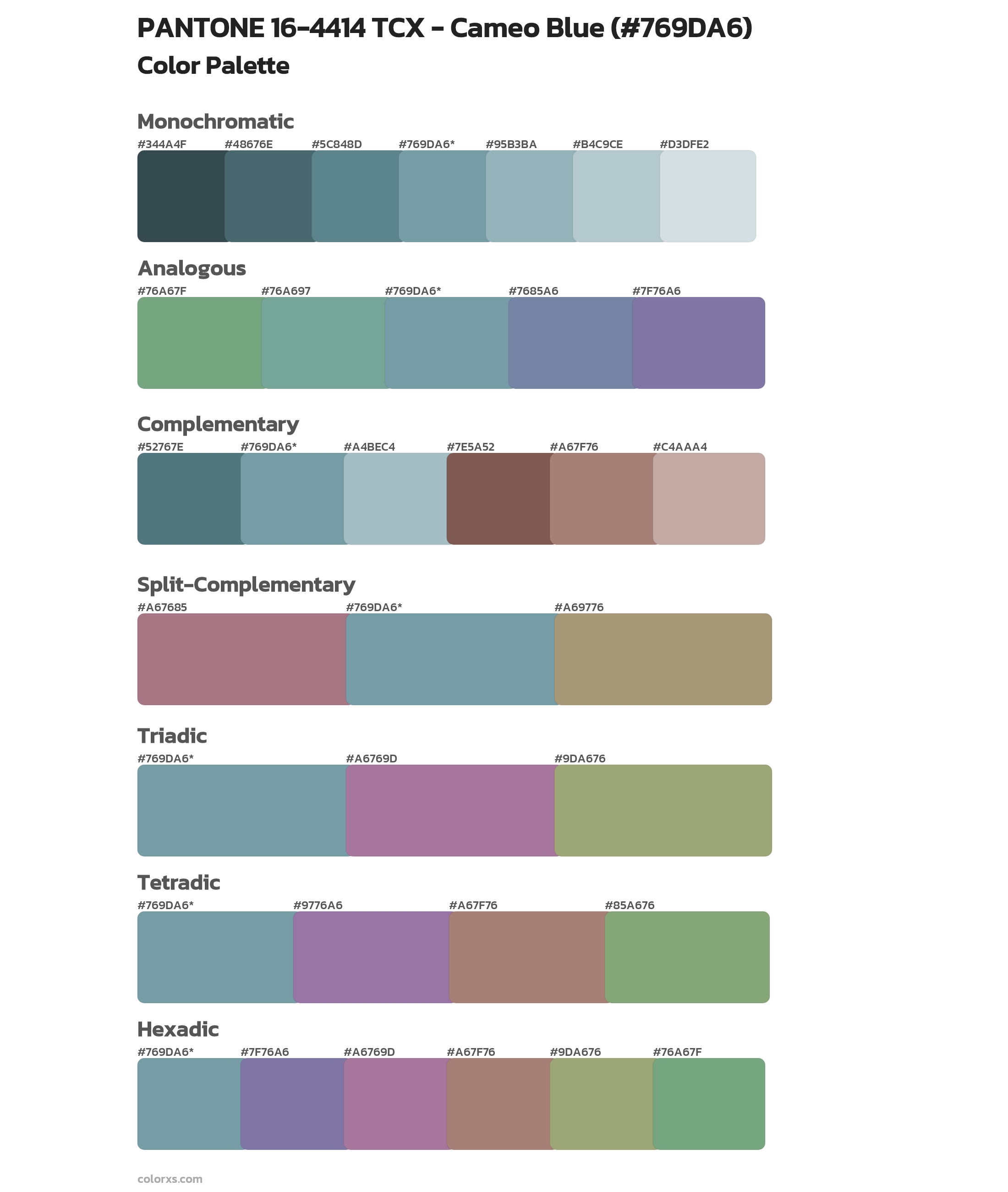 PANTONE 16-4414 TCX - Cameo Blue Color Scheme Palettes