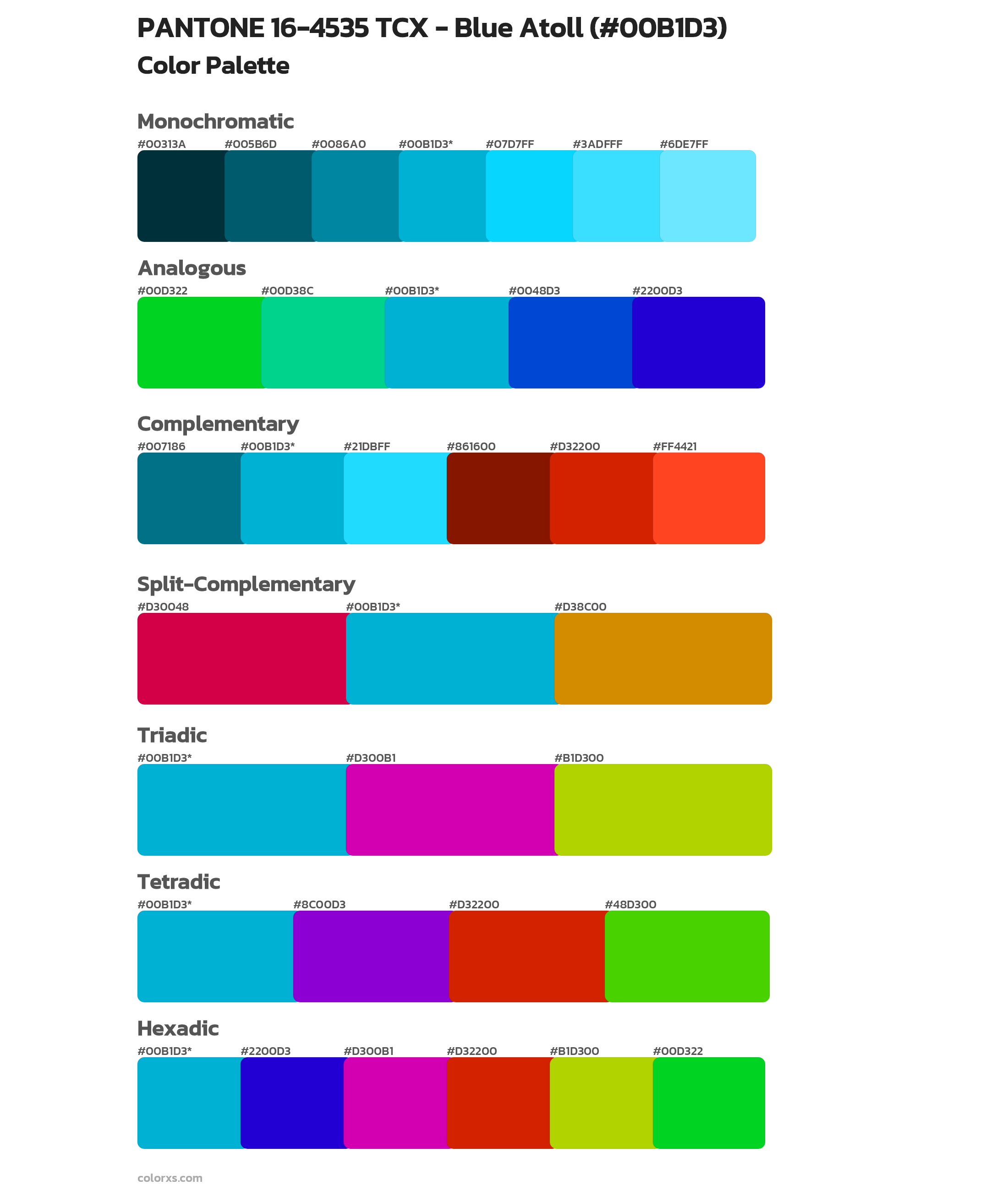 PANTONE 164535 TCX Blue Atoll color palettes