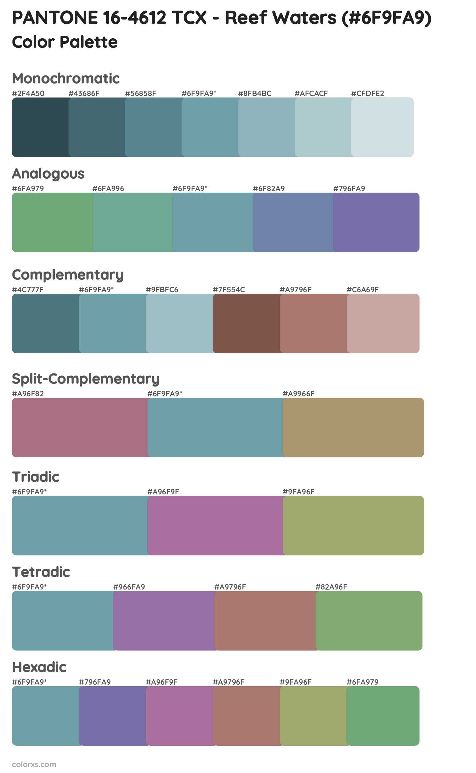 PANTONE 16-4612 TCX - Reef Waters Color Scheme Palettes