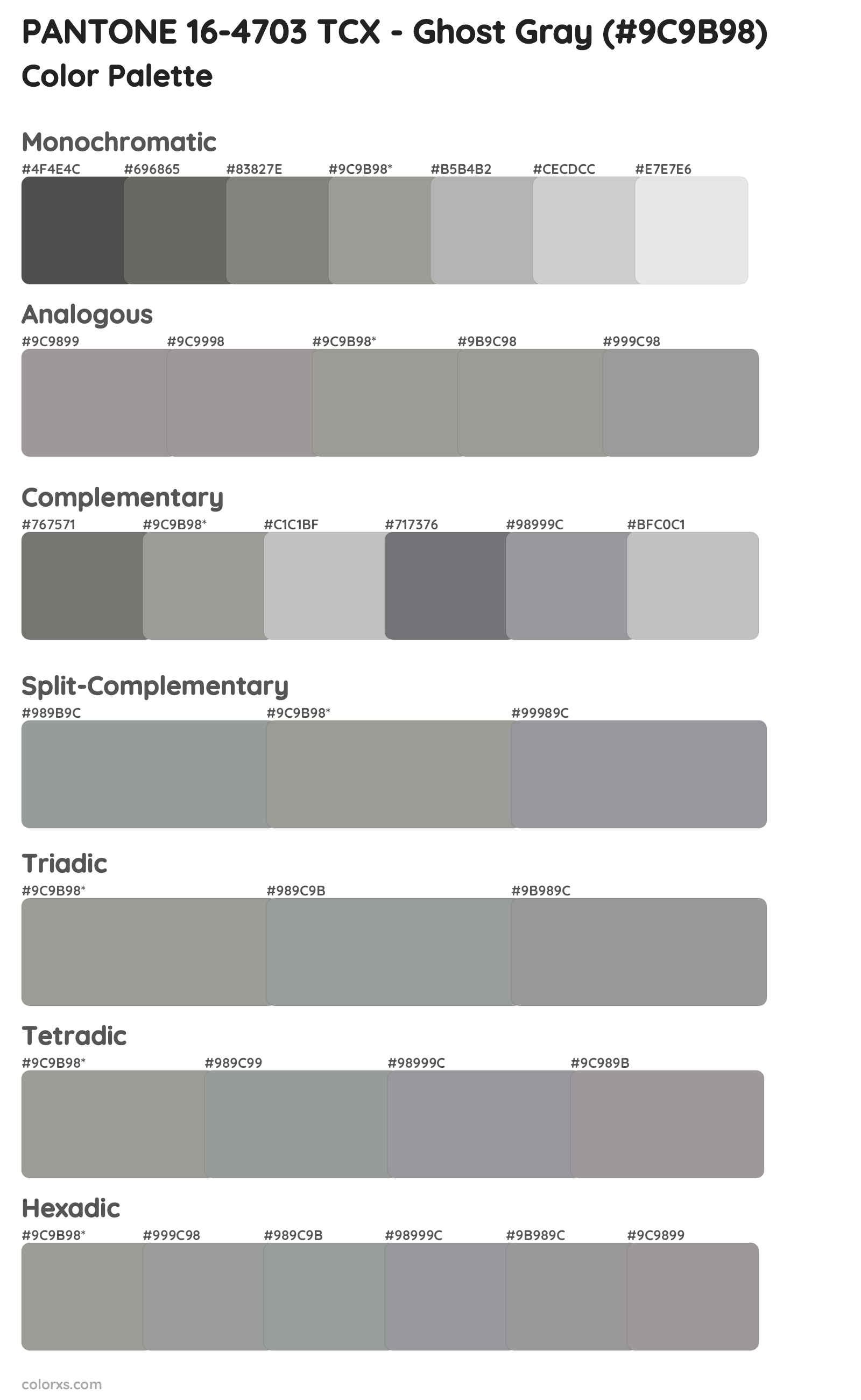 PANTONE 16-4703 TCX - Ghost Gray Color Scheme Palettes