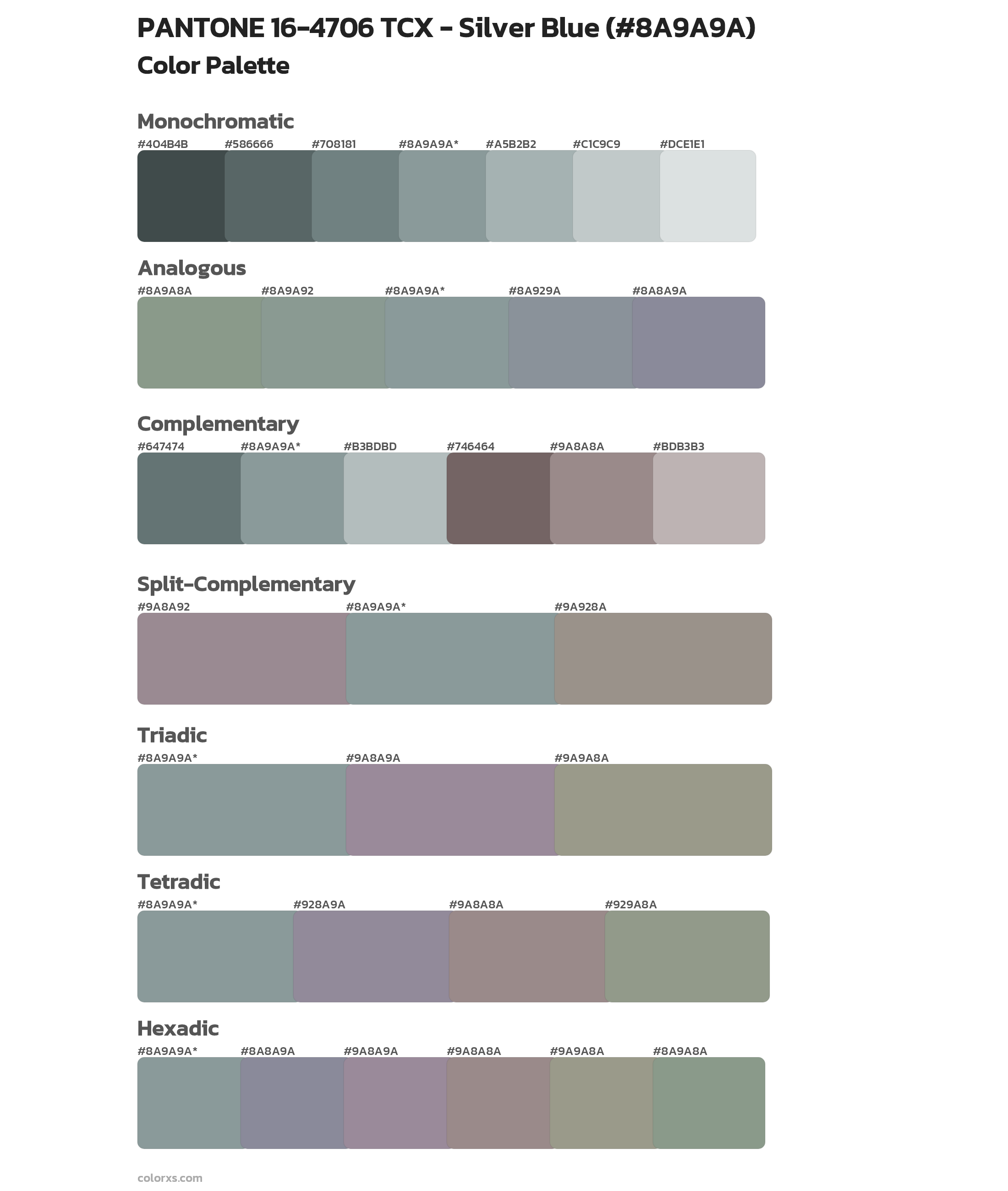 PANTONE 16-4706 TCX - Silver Blue Color Scheme Palettes