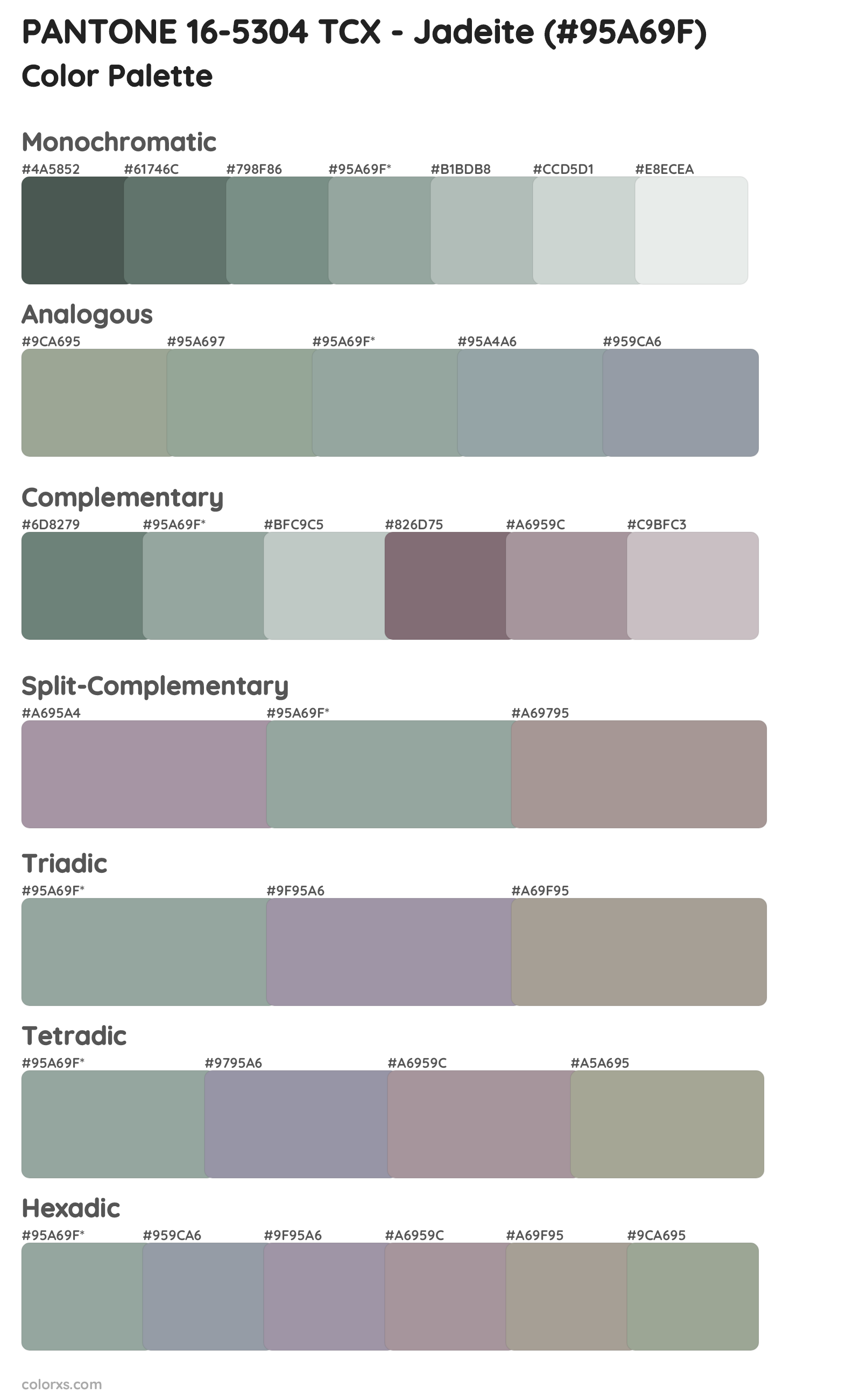PANTONE 16-5304 TCX - Jadeite Color Scheme Palettes