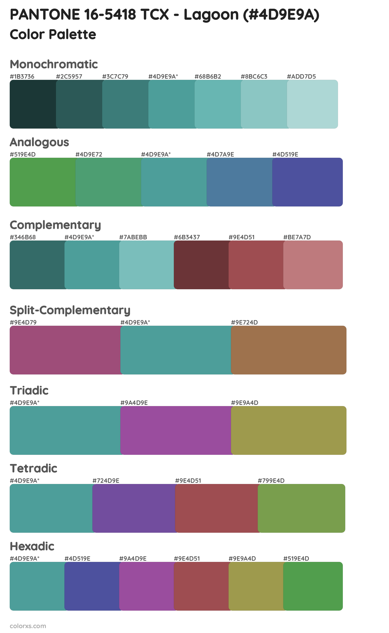 PANTONE 16-5418 TCX - Lagoon Color Scheme Palettes