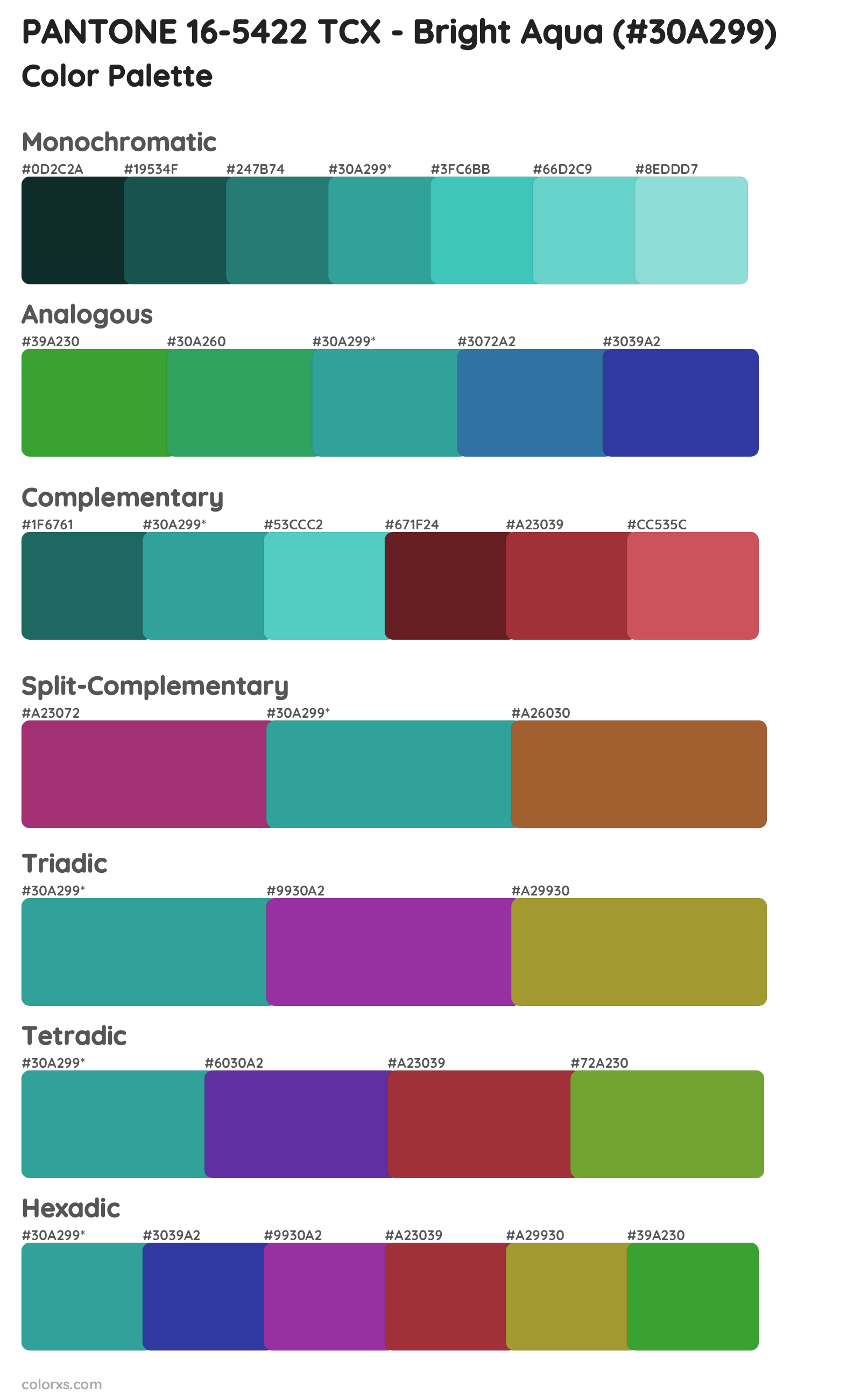 PANTONE 16-5422 TCX - Bright Aqua Color Scheme Palettes