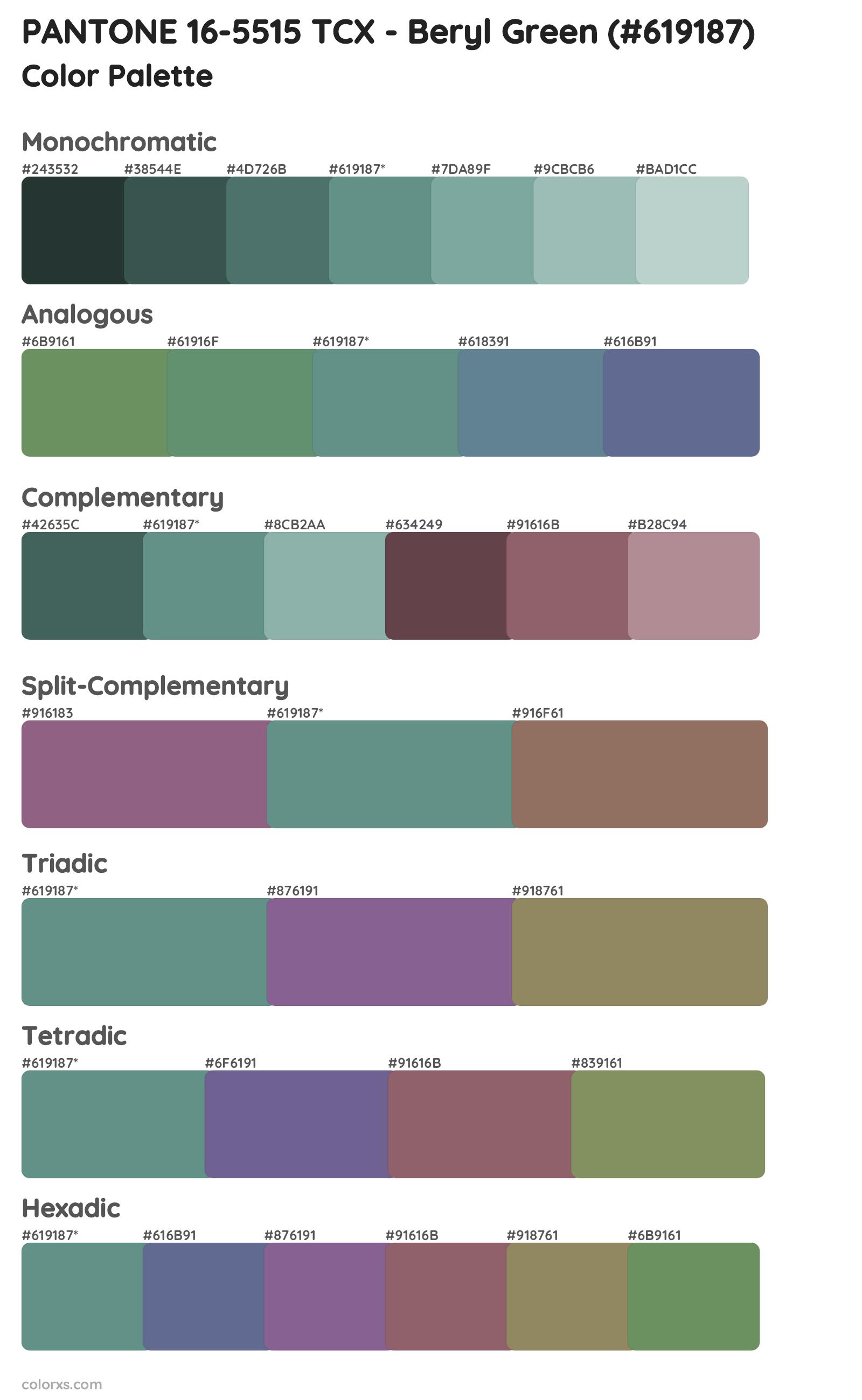 PANTONE 16-5515 TCX - Beryl Green Color Scheme Palettes