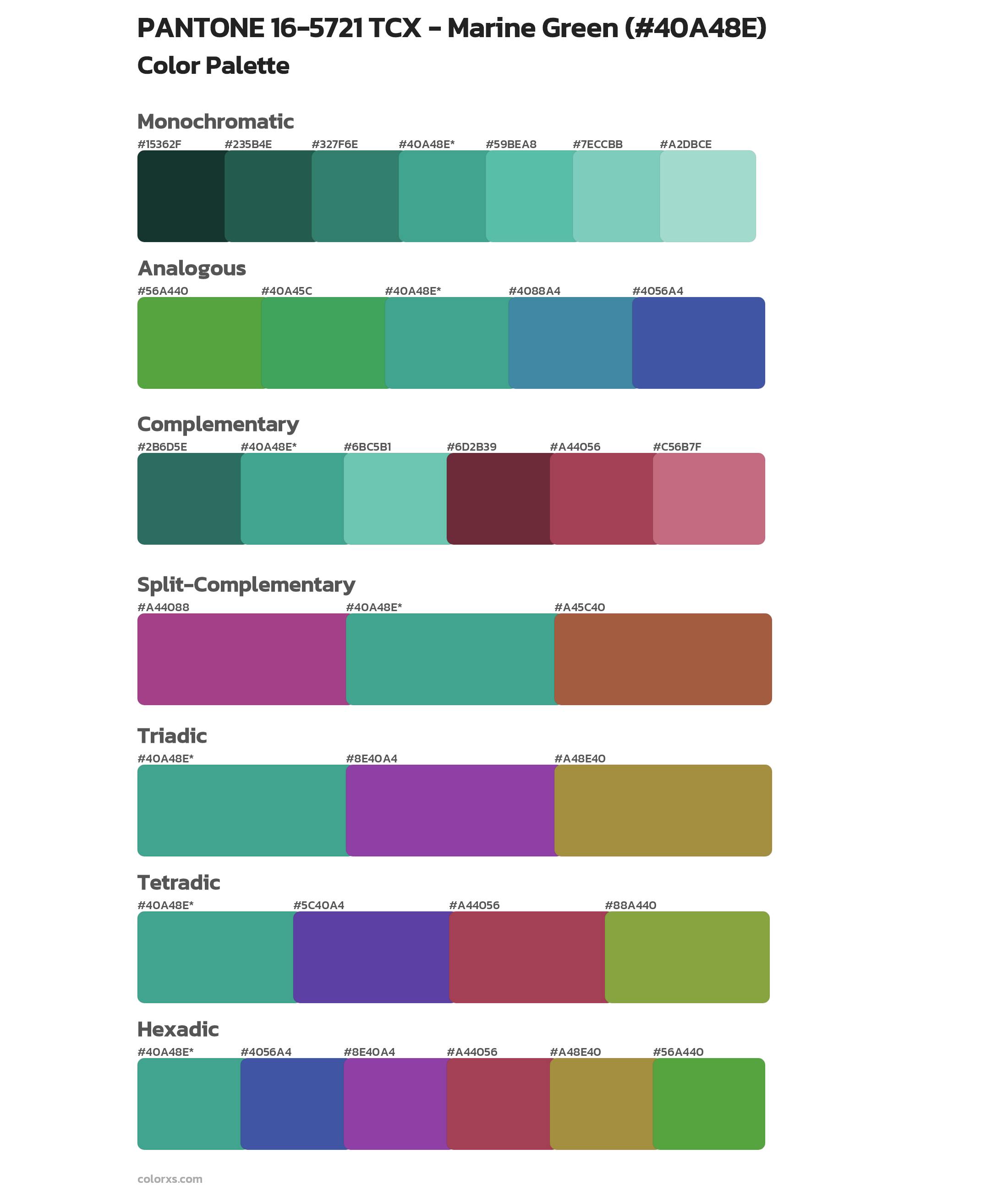 PANTONE 16-5721 TCX - Marine Green Color Scheme Palettes