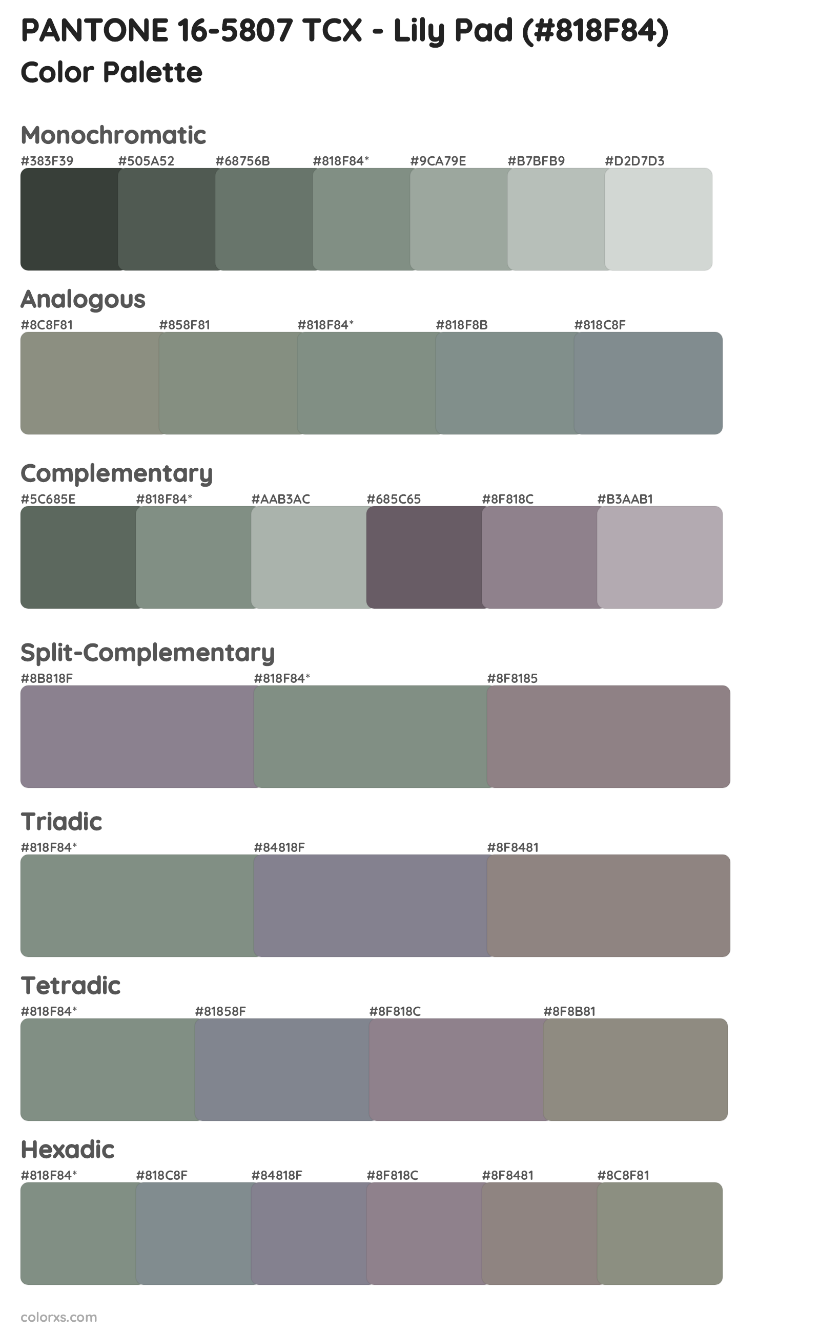 PANTONE 16-5807 TCX - Lily Pad Color Scheme Palettes