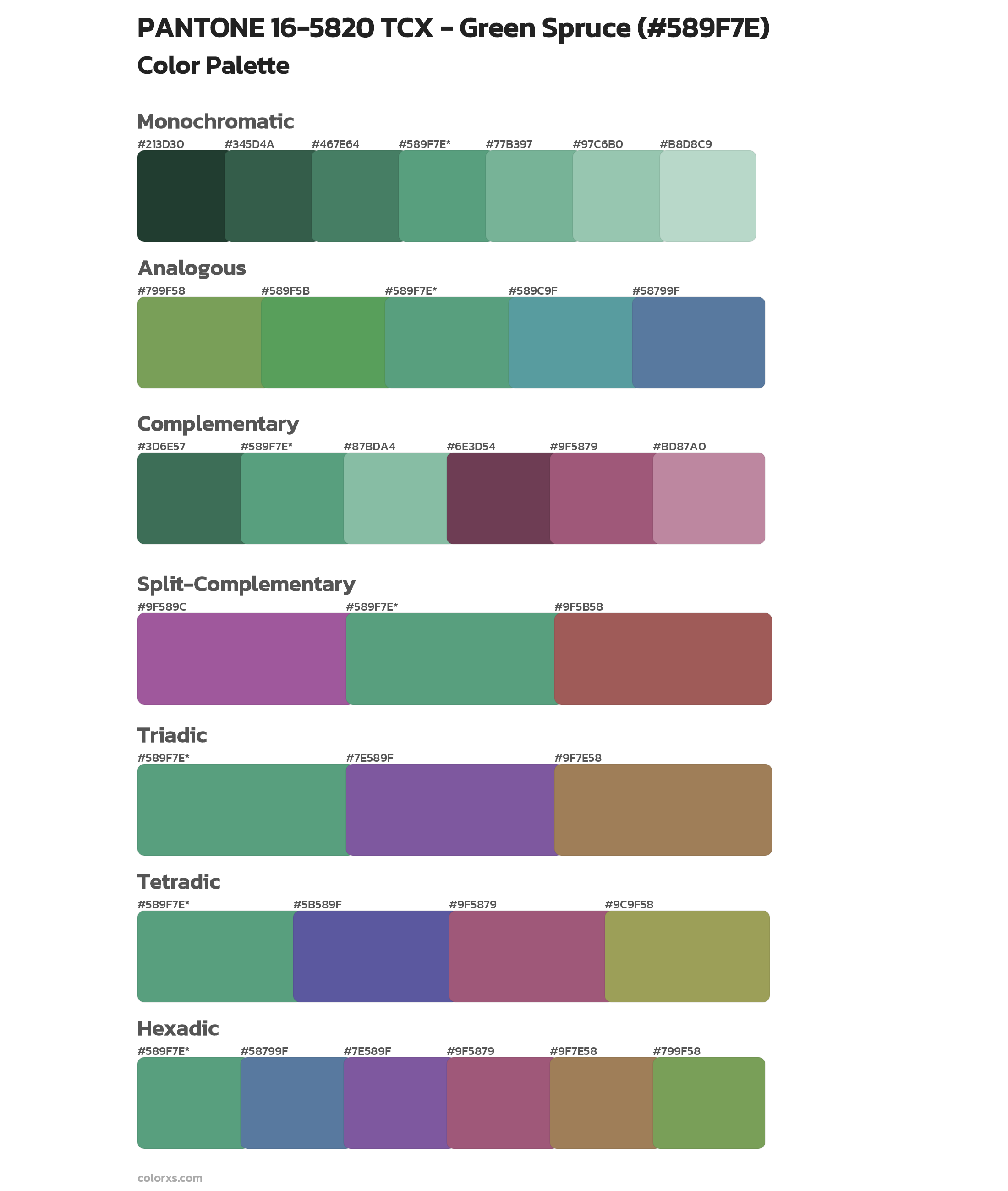 PANTONE 16-5820 TCX - Green Spruce Color Scheme Palettes