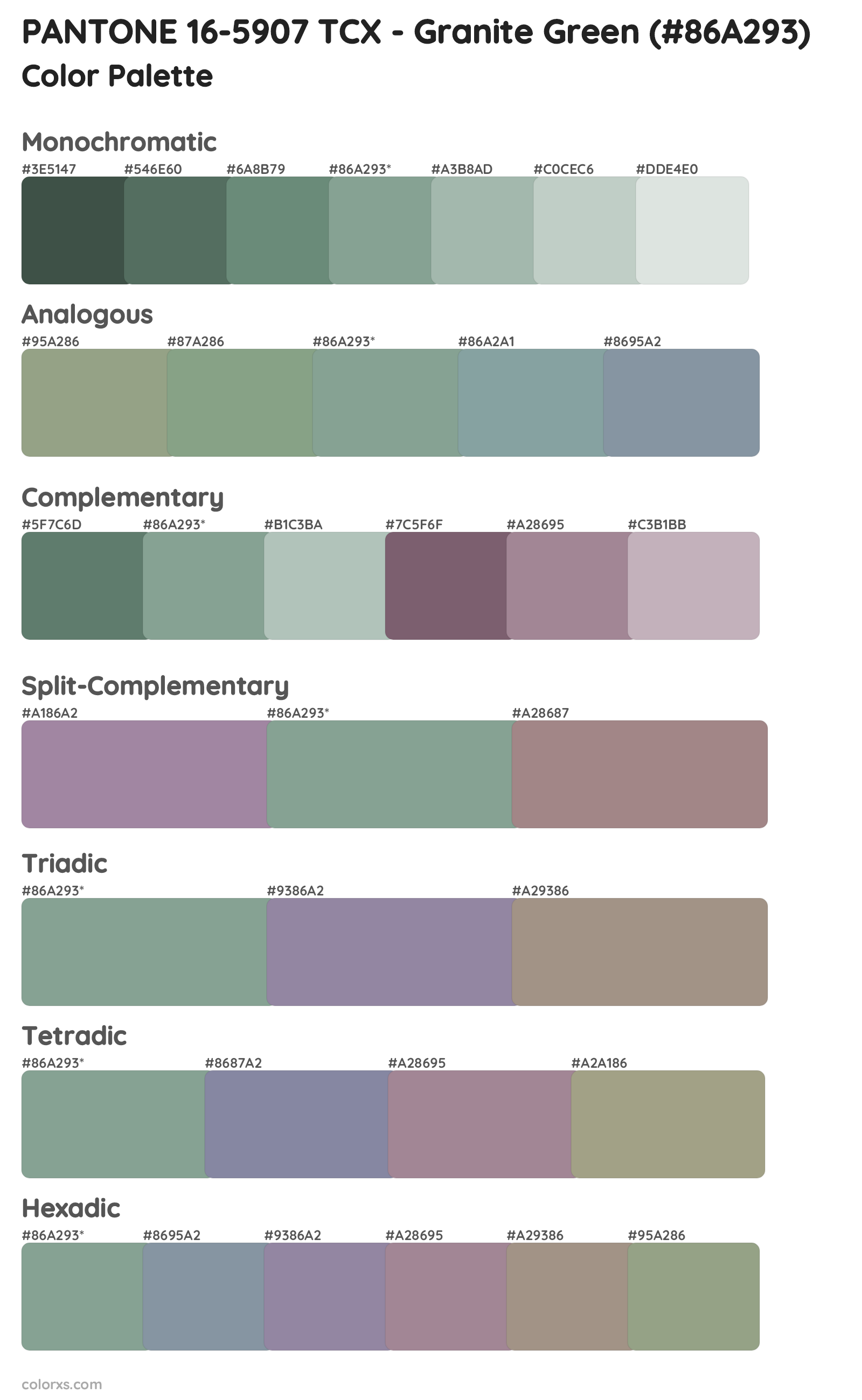 PANTONE 16-5907 TCX - Granite Green Color Scheme Palettes