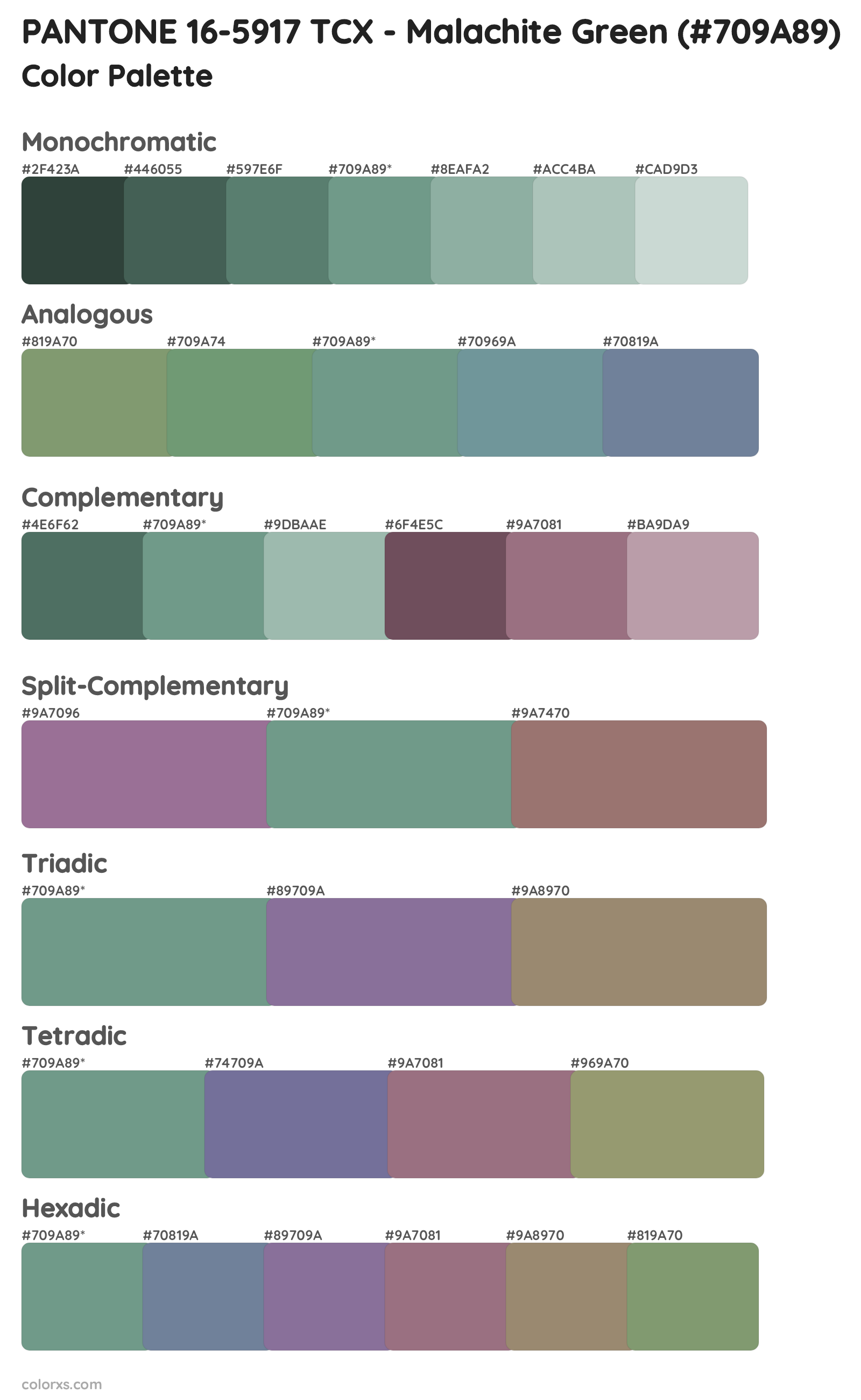 PANTONE 16-5917 TCX - Malachite Green Color Scheme Palettes