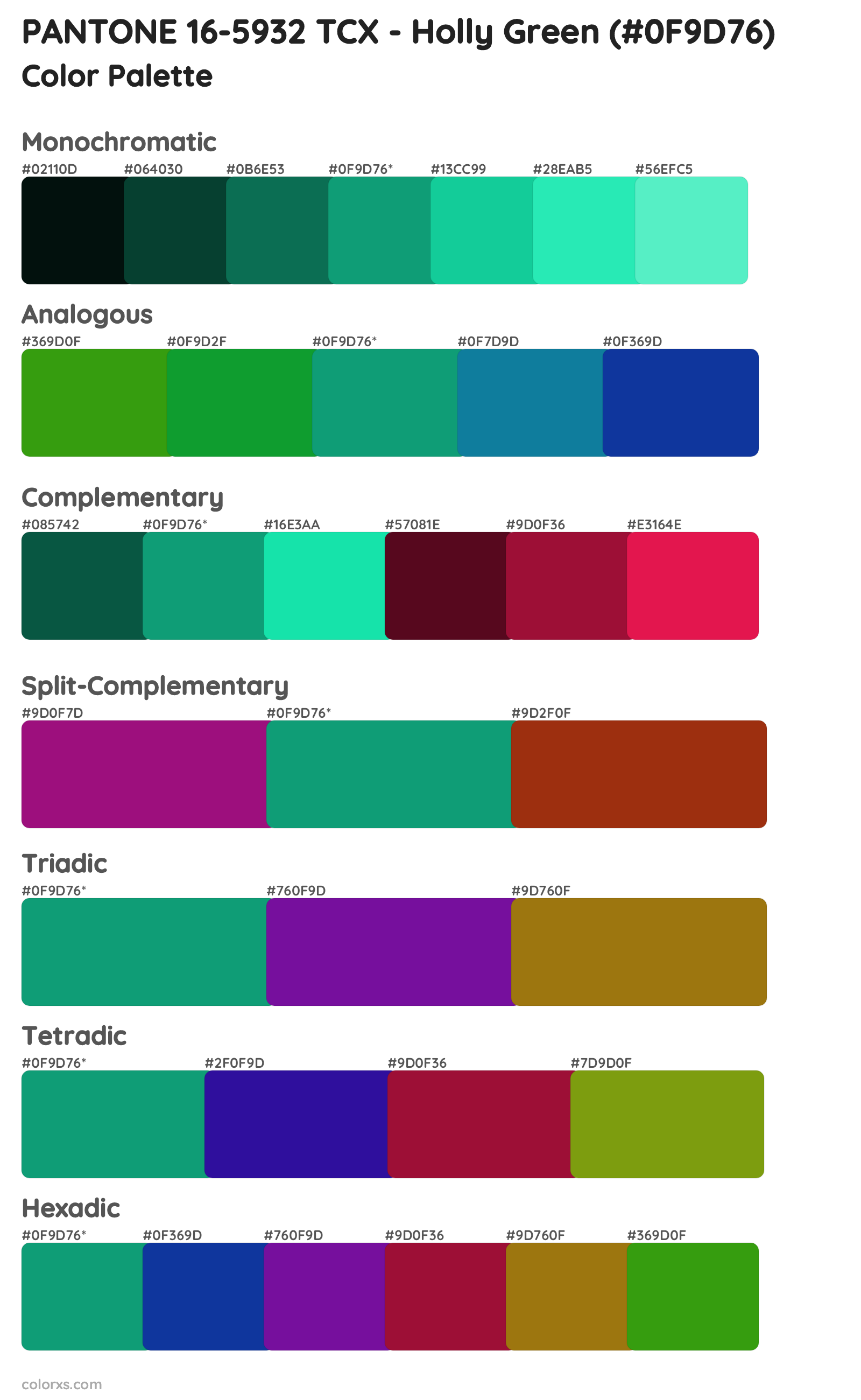 PANTONE 16-5932 TCX - Holly Green Color Scheme Palettes