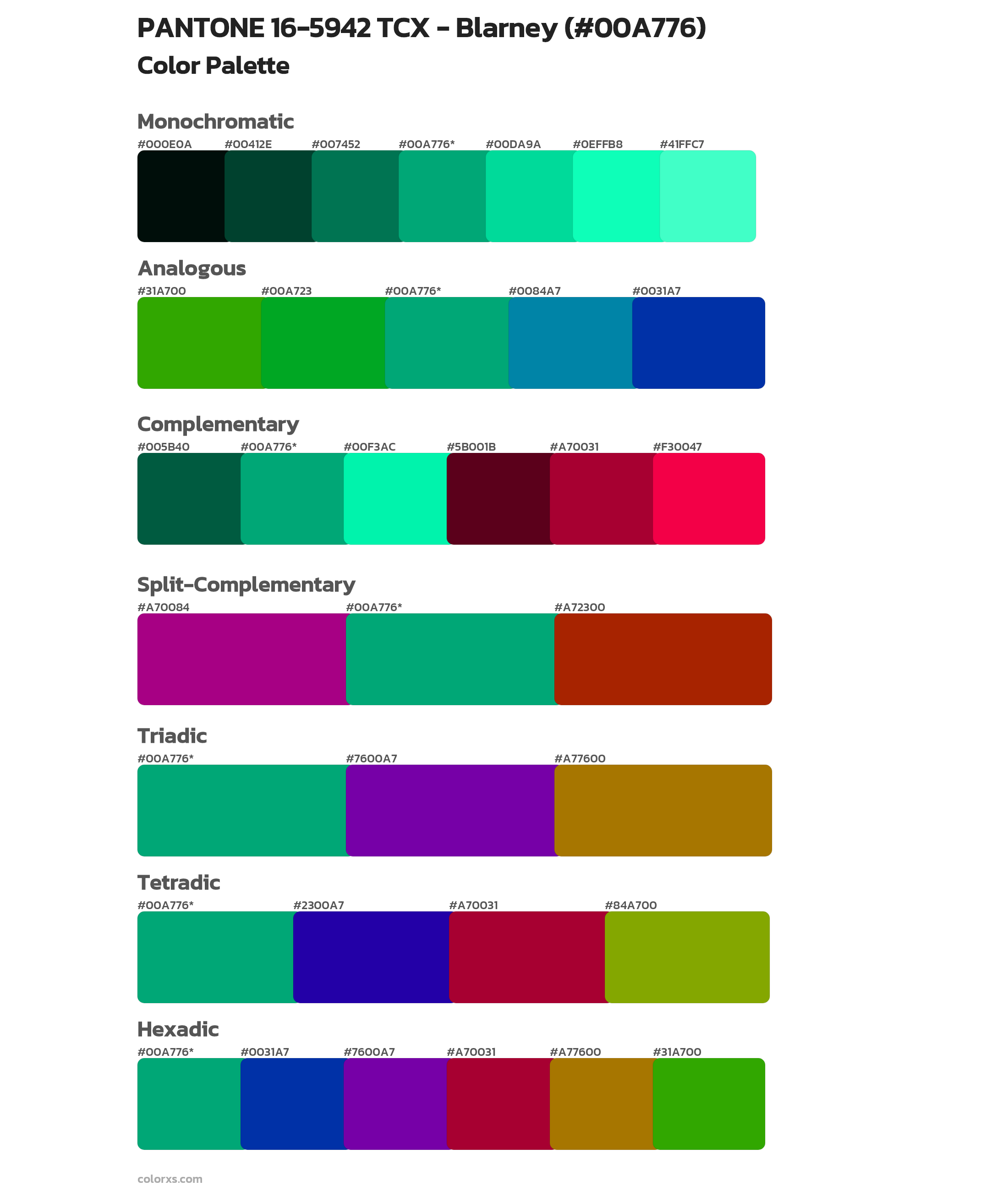 PANTONE 16-5942 TCX - Blarney Color Scheme Palettes