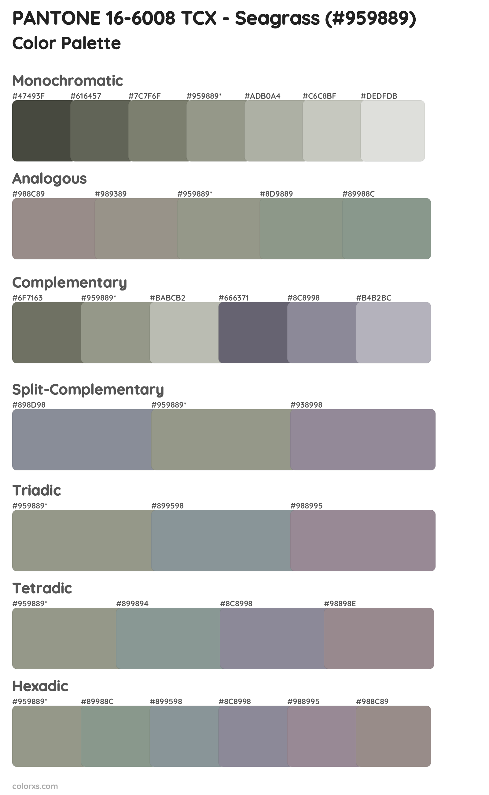 PANTONE 16-6008 TCX - Seagrass Color Scheme Palettes