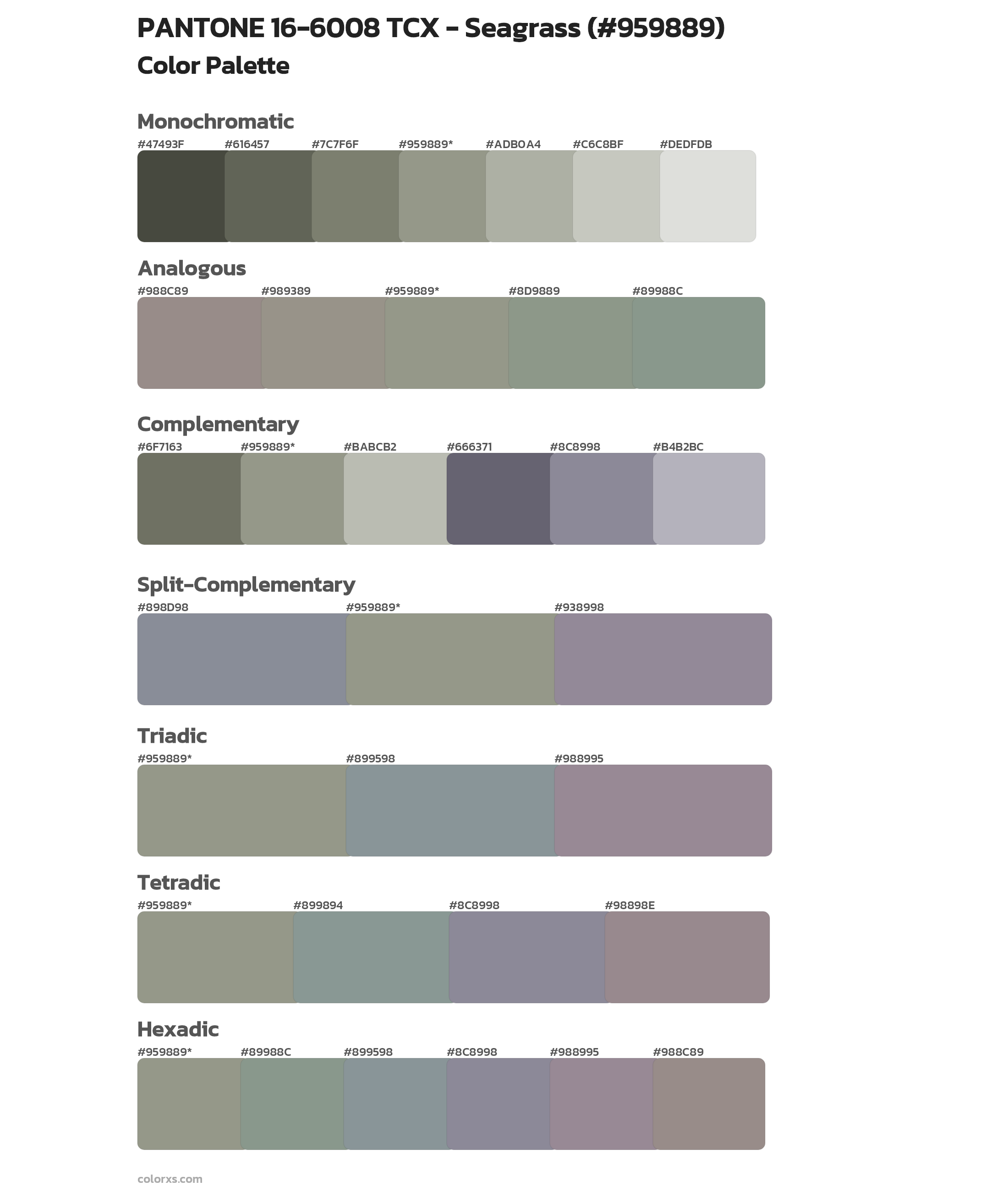 PANTONE 16-6008 TCX - Seagrass Color Scheme Palettes