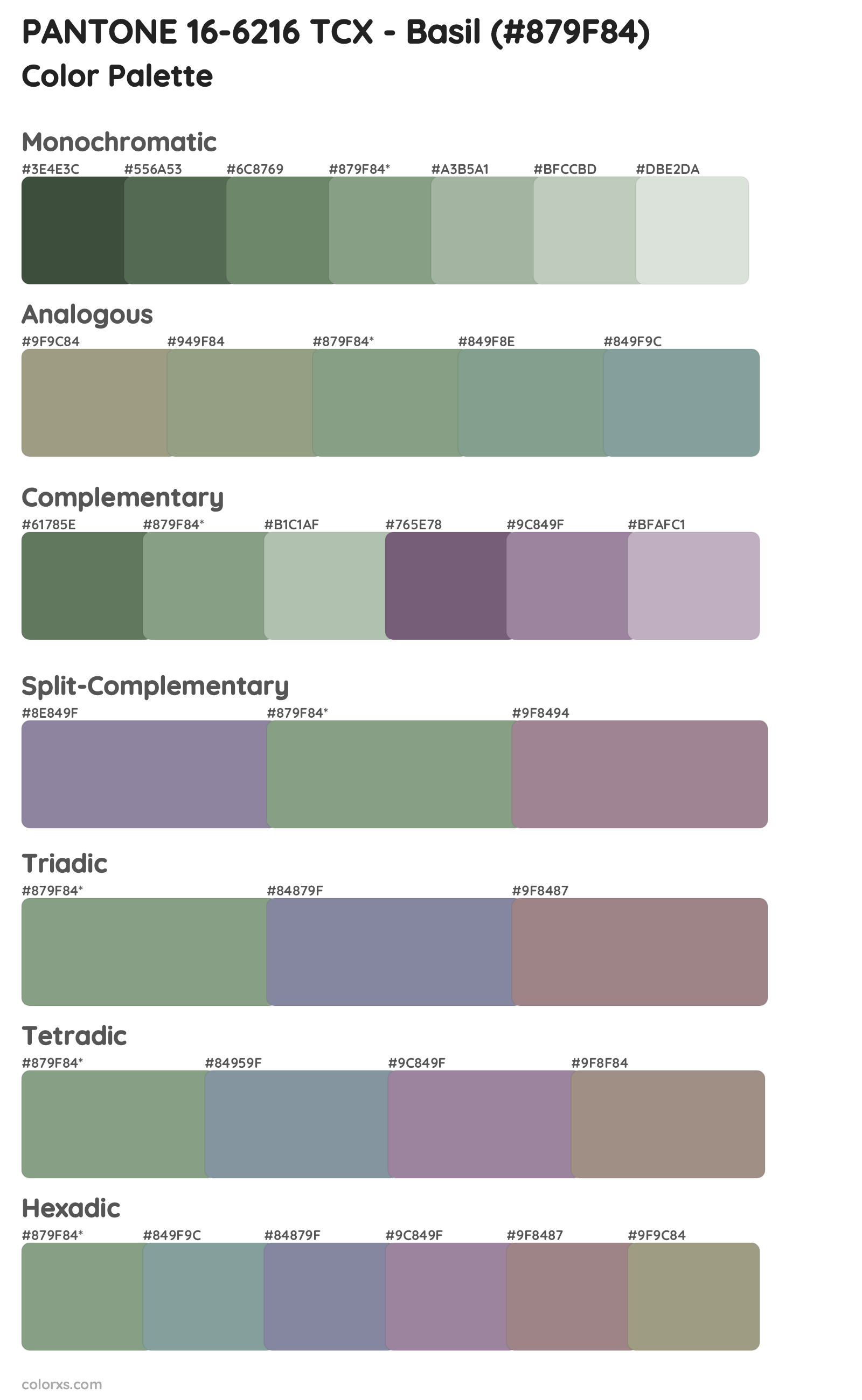 PANTONE 16-6216 TCX - Basil Color Scheme Palettes
