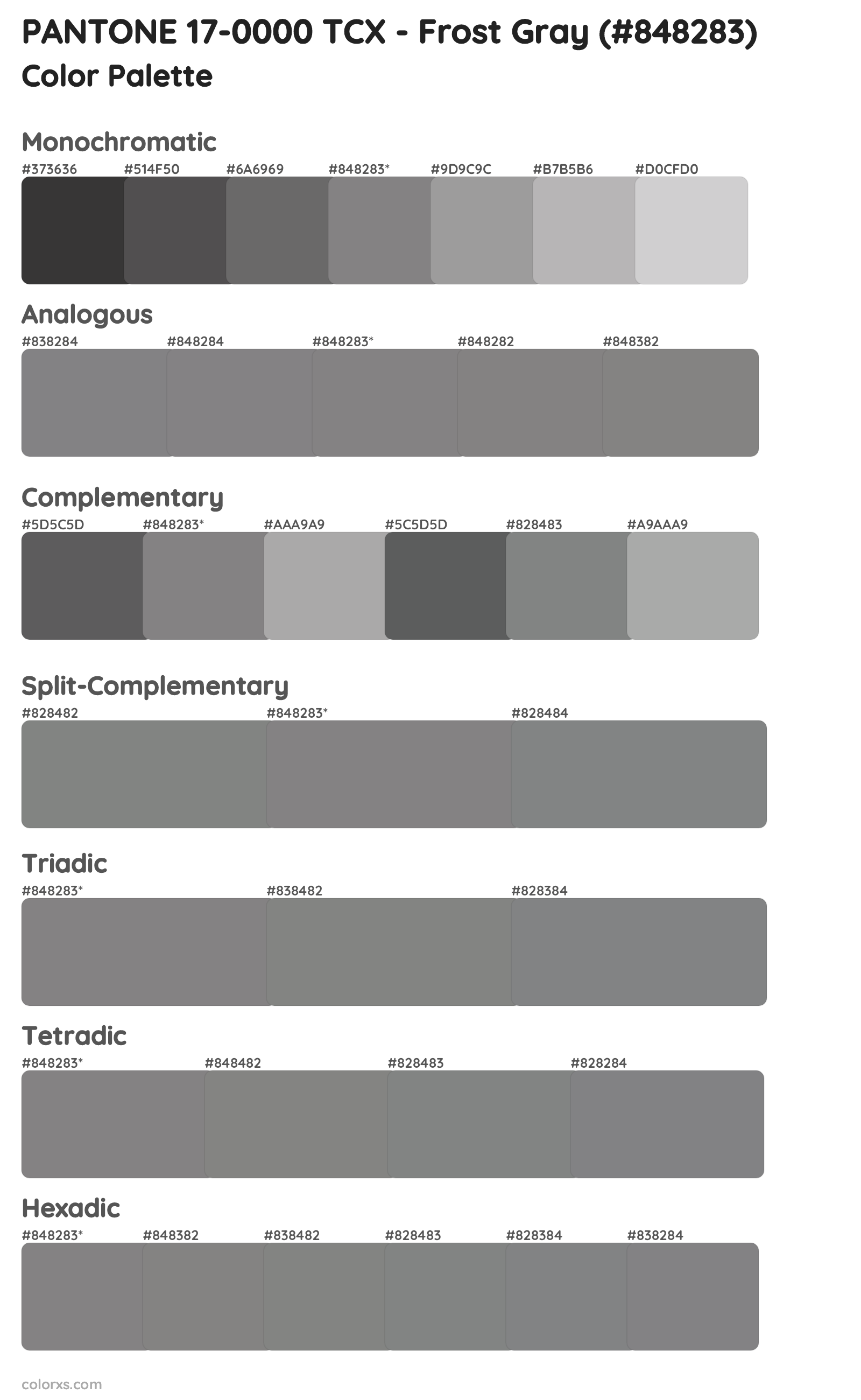 PANTONE 17-0000 TCX - Frost Gray Color Scheme Palettes