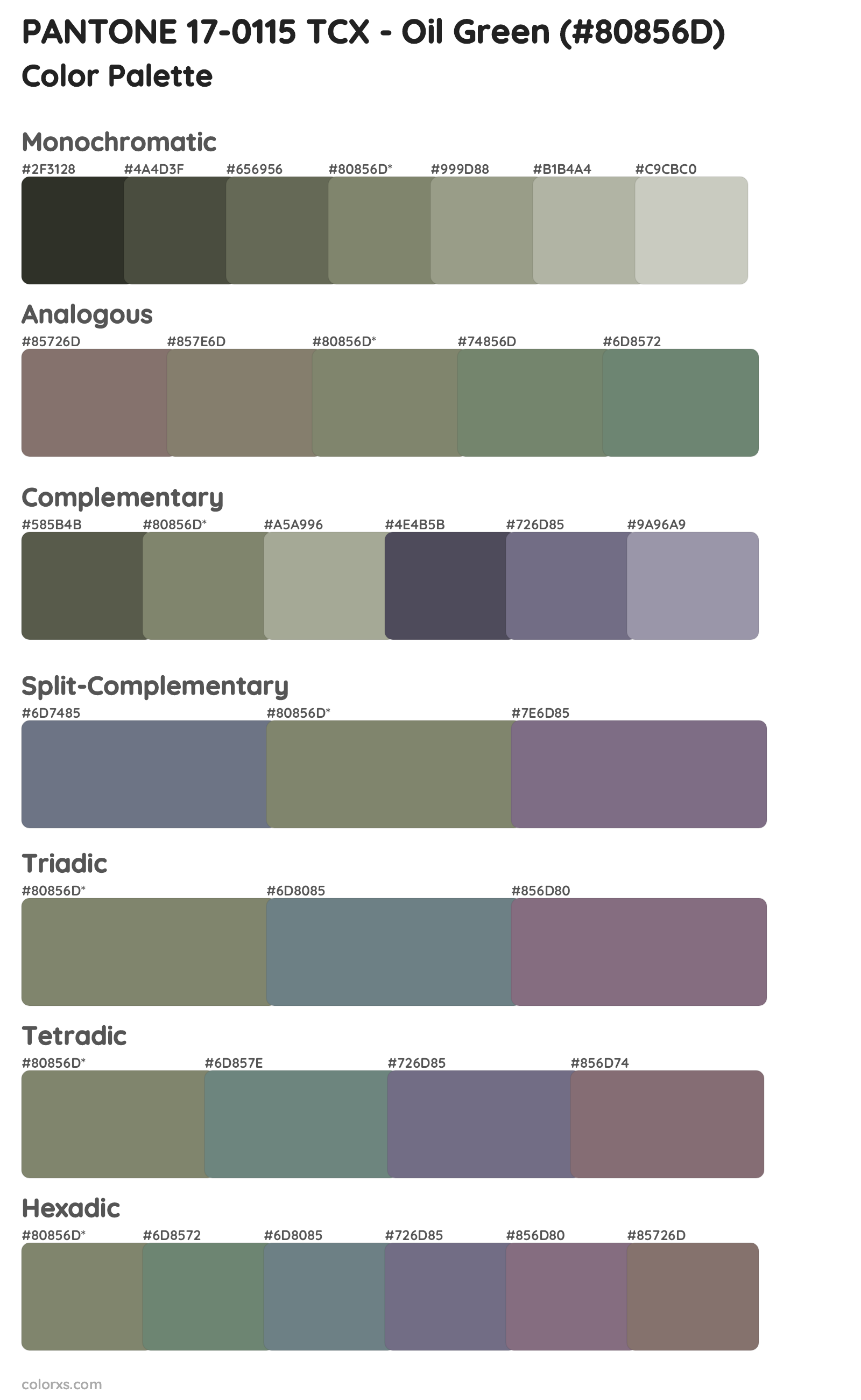 PANTONE 17-0115 TCX - Oil Green Color Scheme Palettes