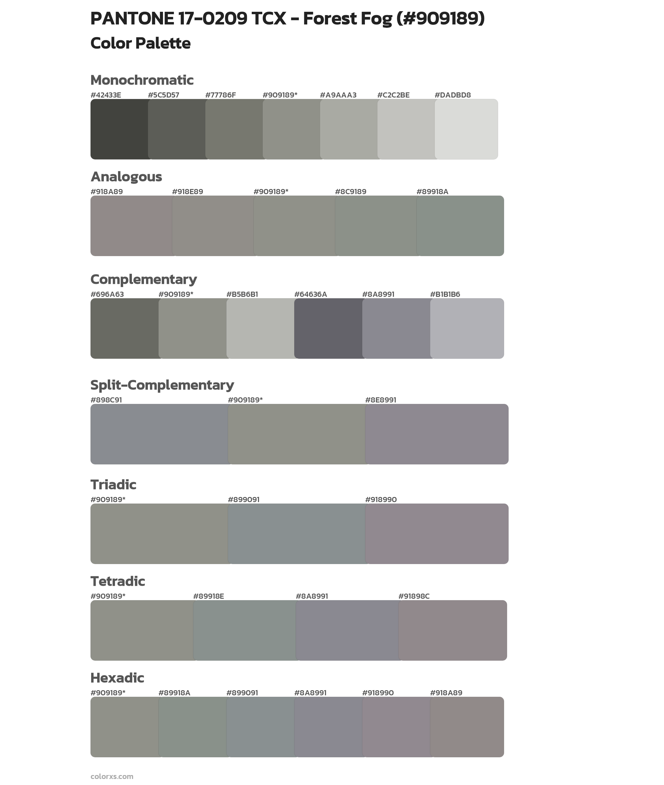 PANTONE 17-0209 TCX - Forest Fog Color Scheme Palettes