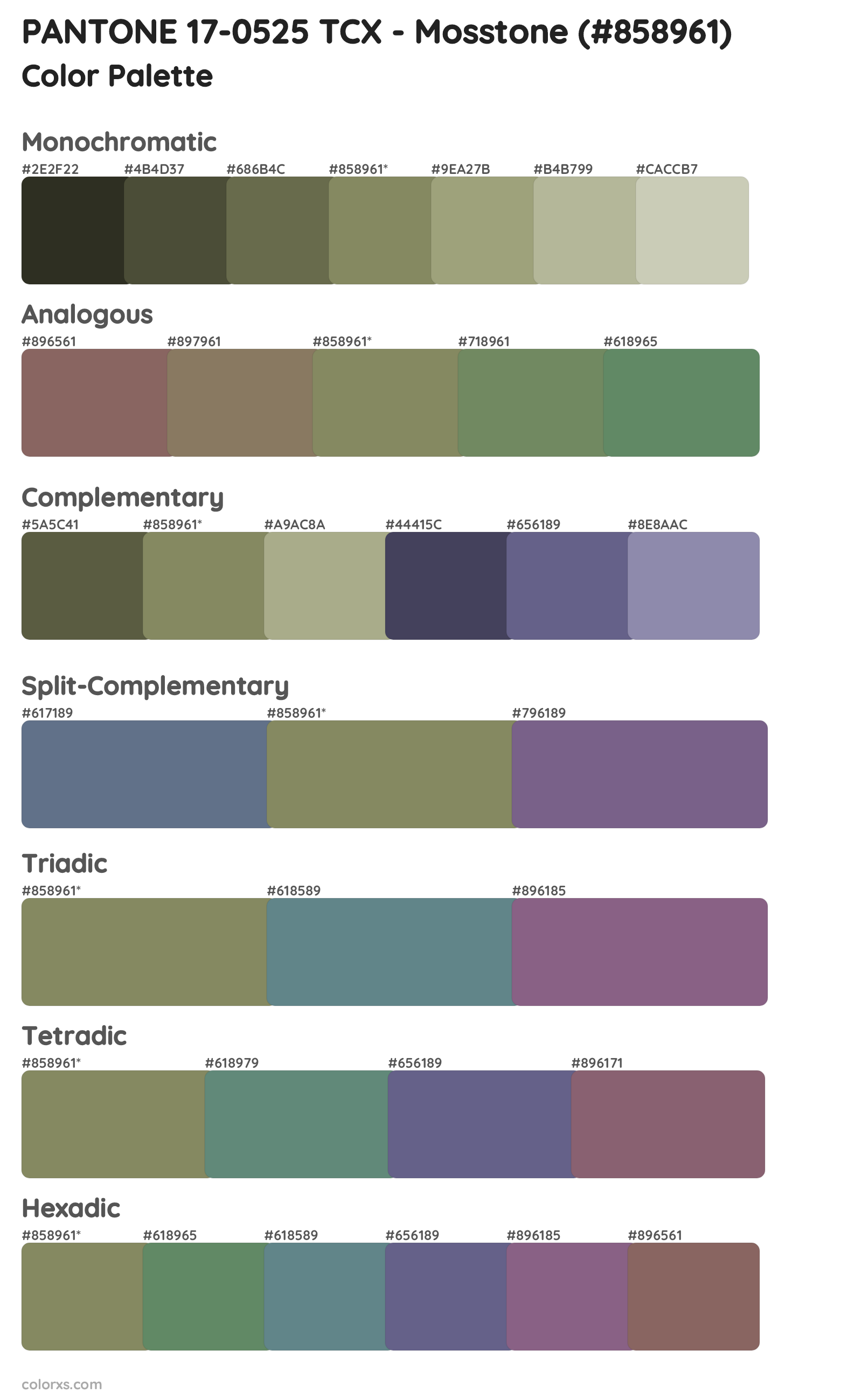 PANTONE 17-0525 TCX - Mosstone Color Scheme Palettes