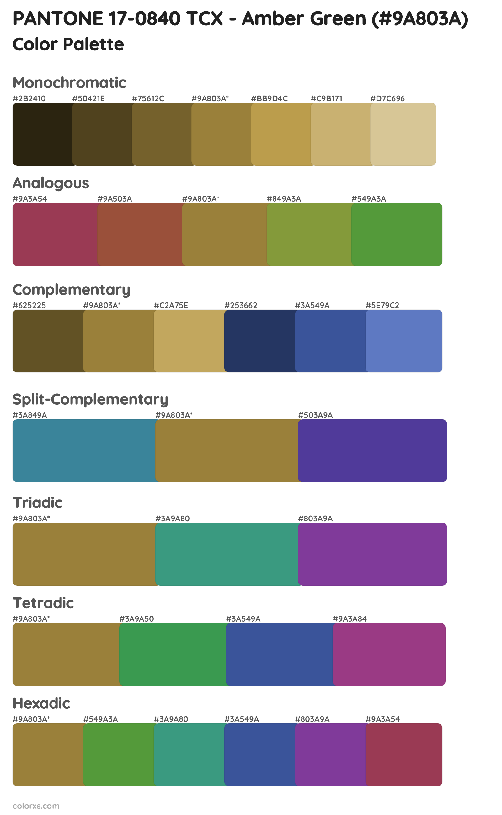 PANTONE 17-0840 TCX - Amber Green Color Scheme Palettes