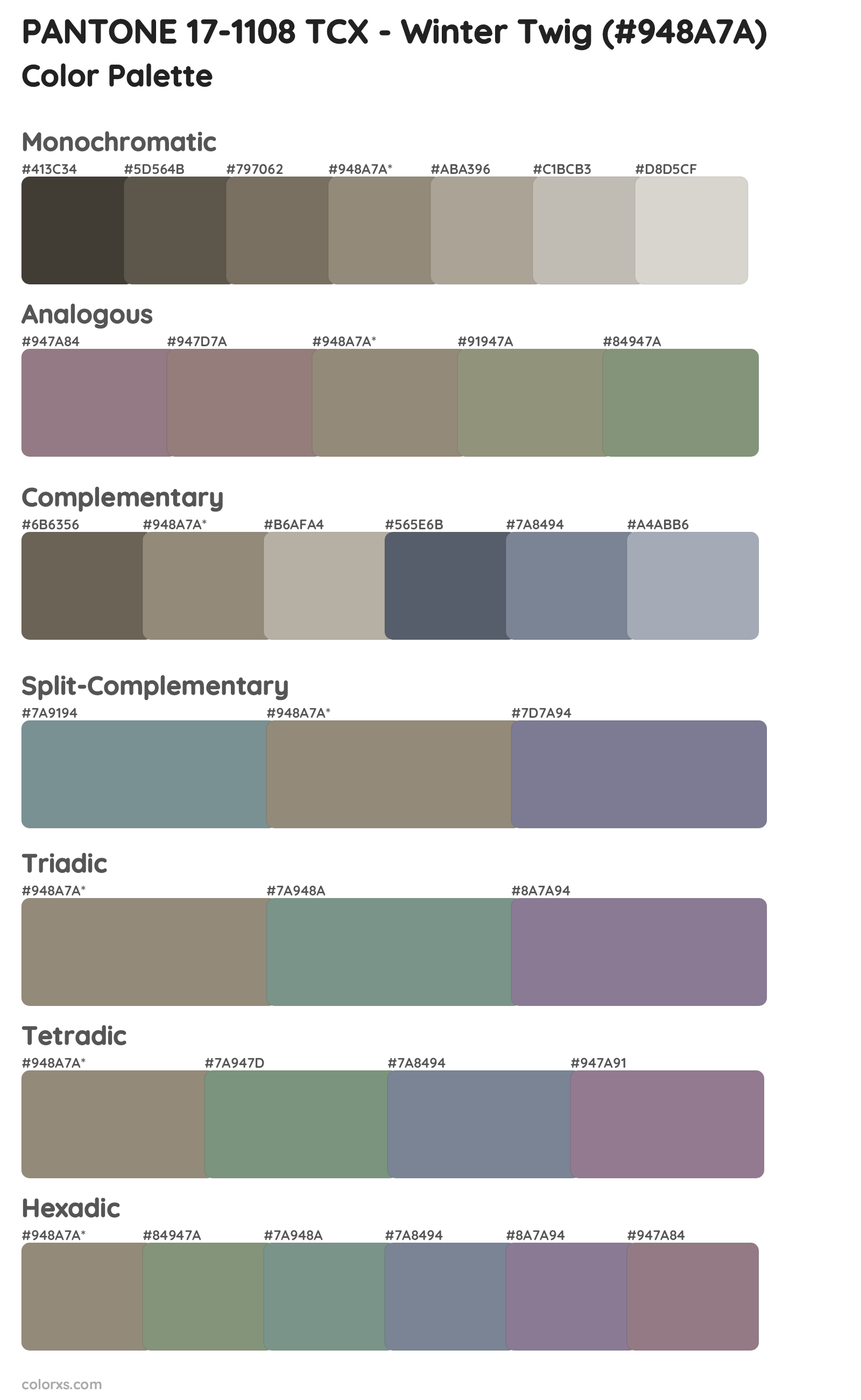 PANTONE 17-1108 TCX - Winter Twig Color Scheme Palettes