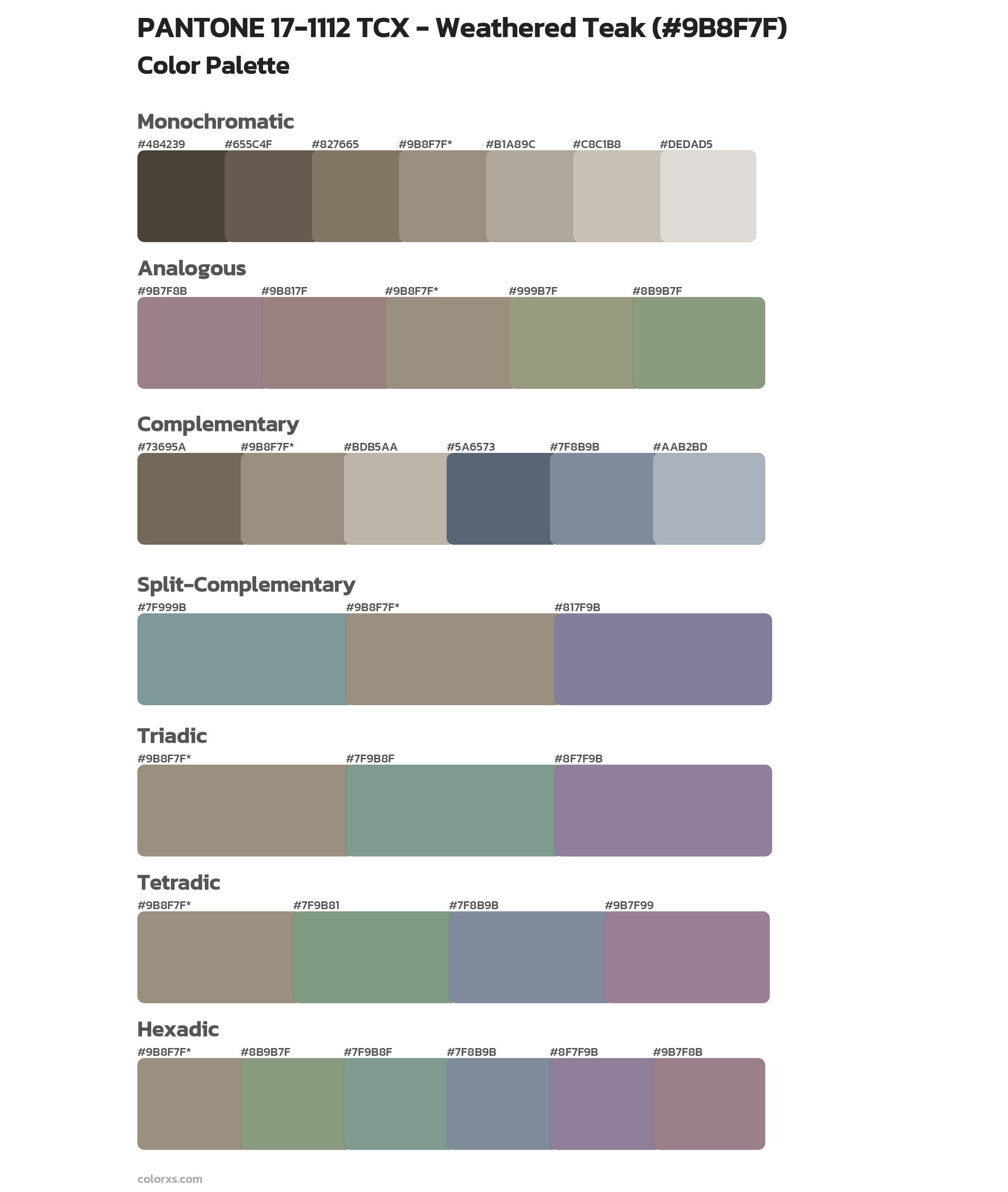 PANTONE 17-1112 TCX - Weathered Teak Color Scheme Palettes
