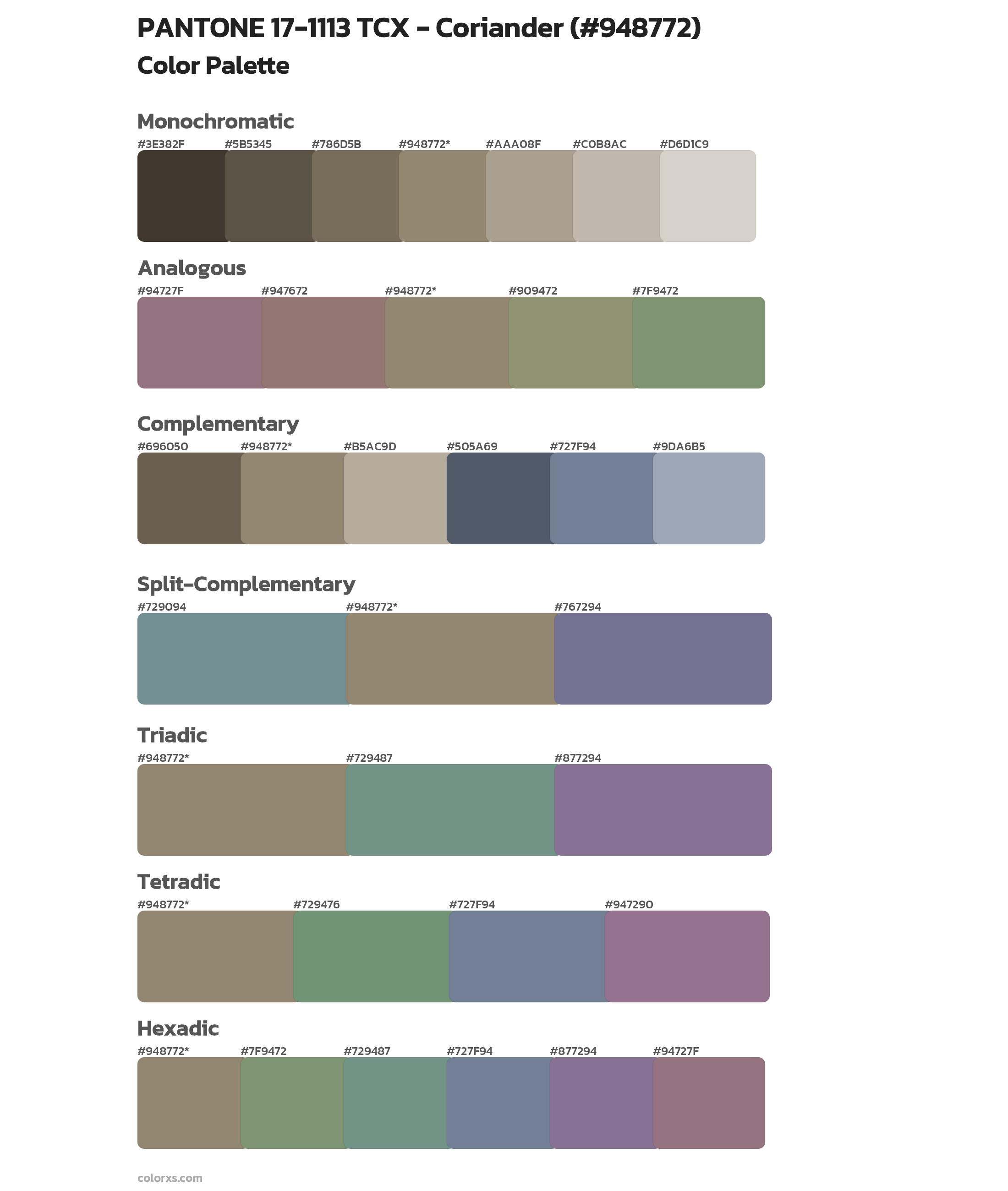 PANTONE 17-1113 TCX - Coriander Color Scheme Palettes