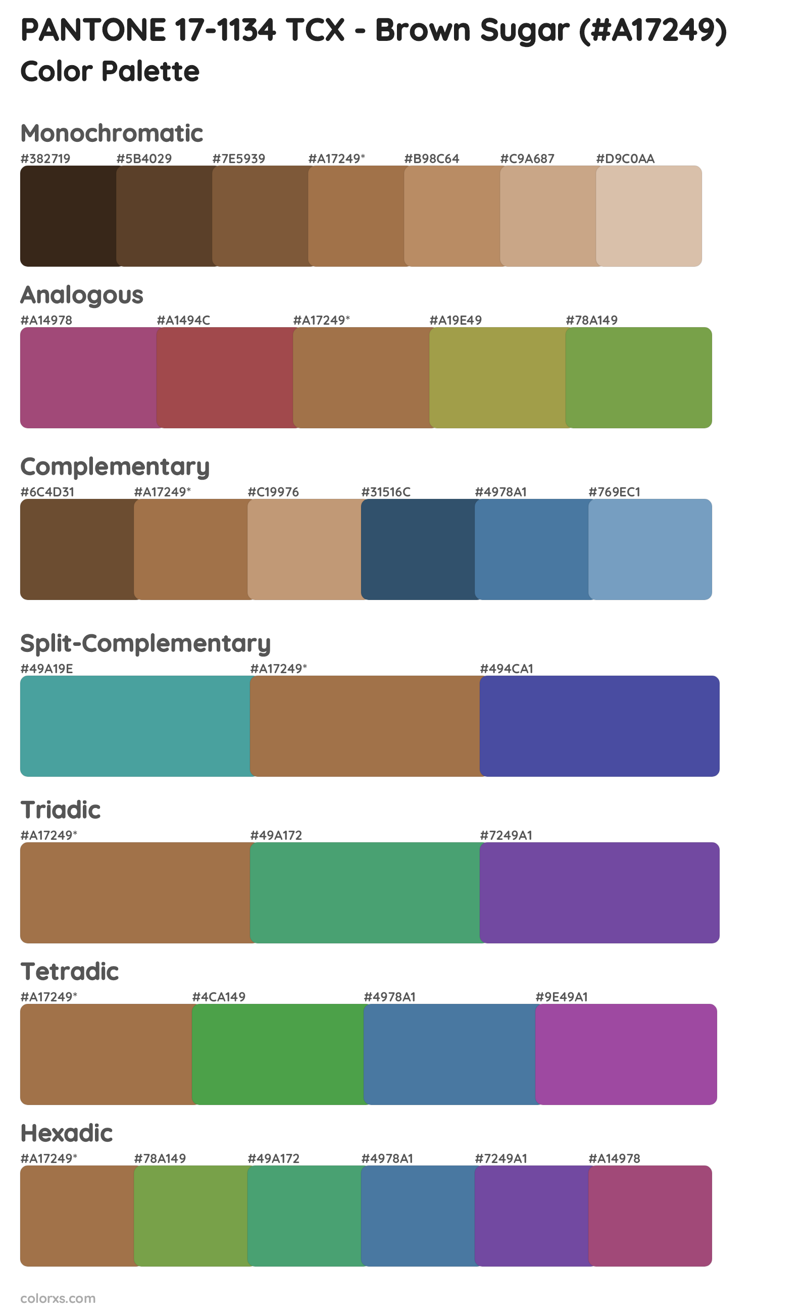 PANTONE 17-1134 TCX - Brown Sugar Color Scheme Palettes