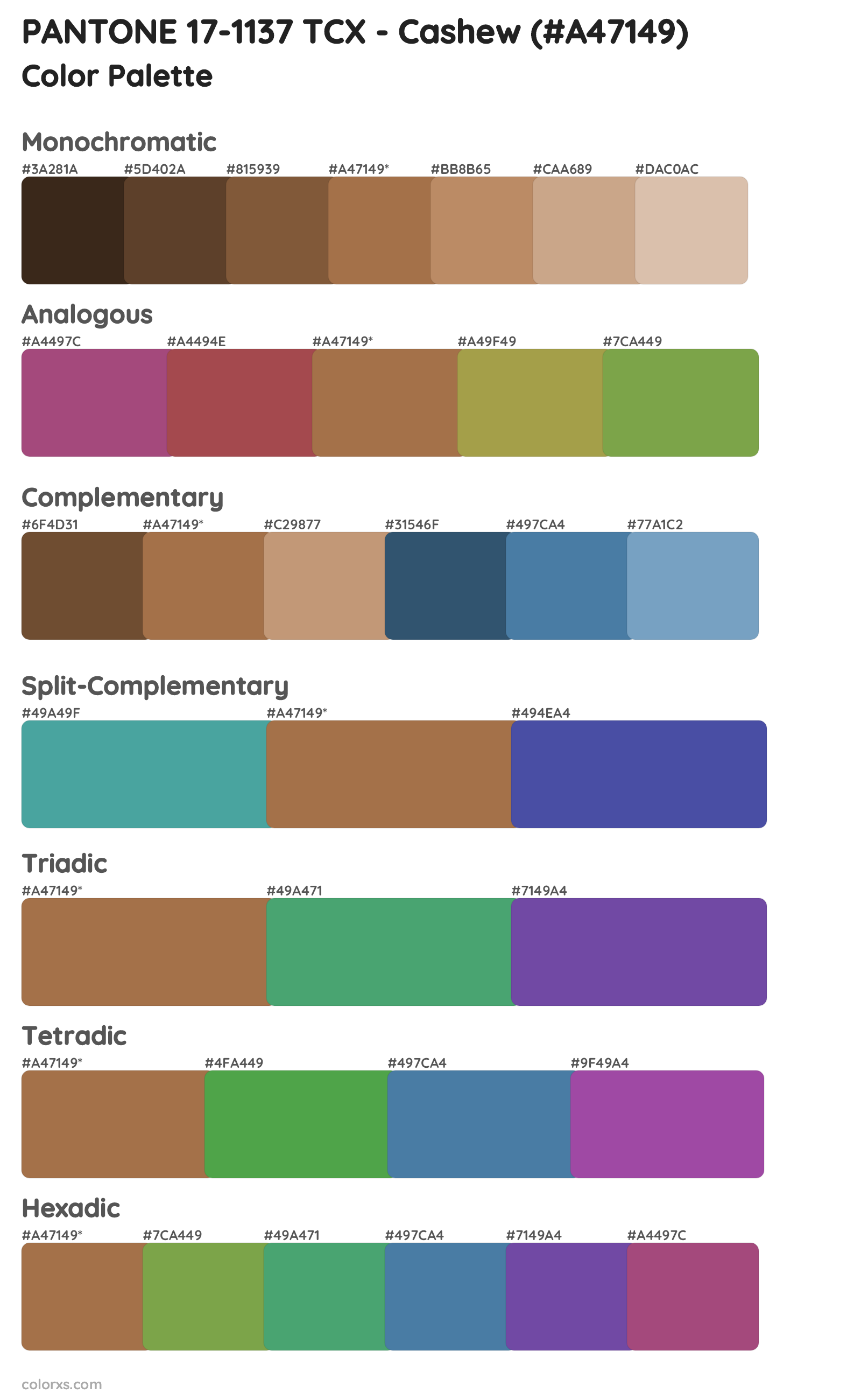 PANTONE 17-1137 TCX - Cashew Color Scheme Palettes