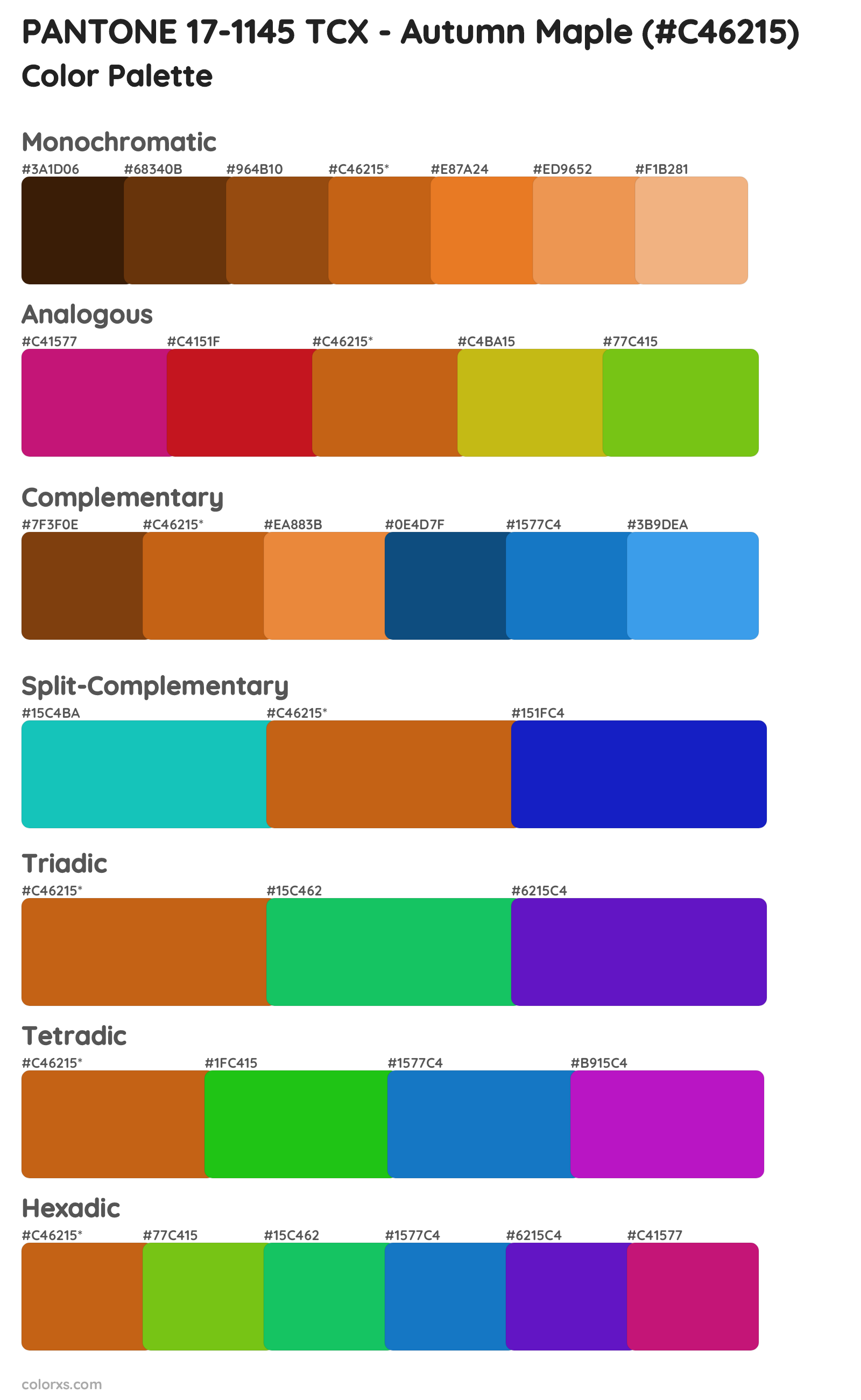PANTONE 17-1145 TCX - Autumn Maple Color Scheme Palettes