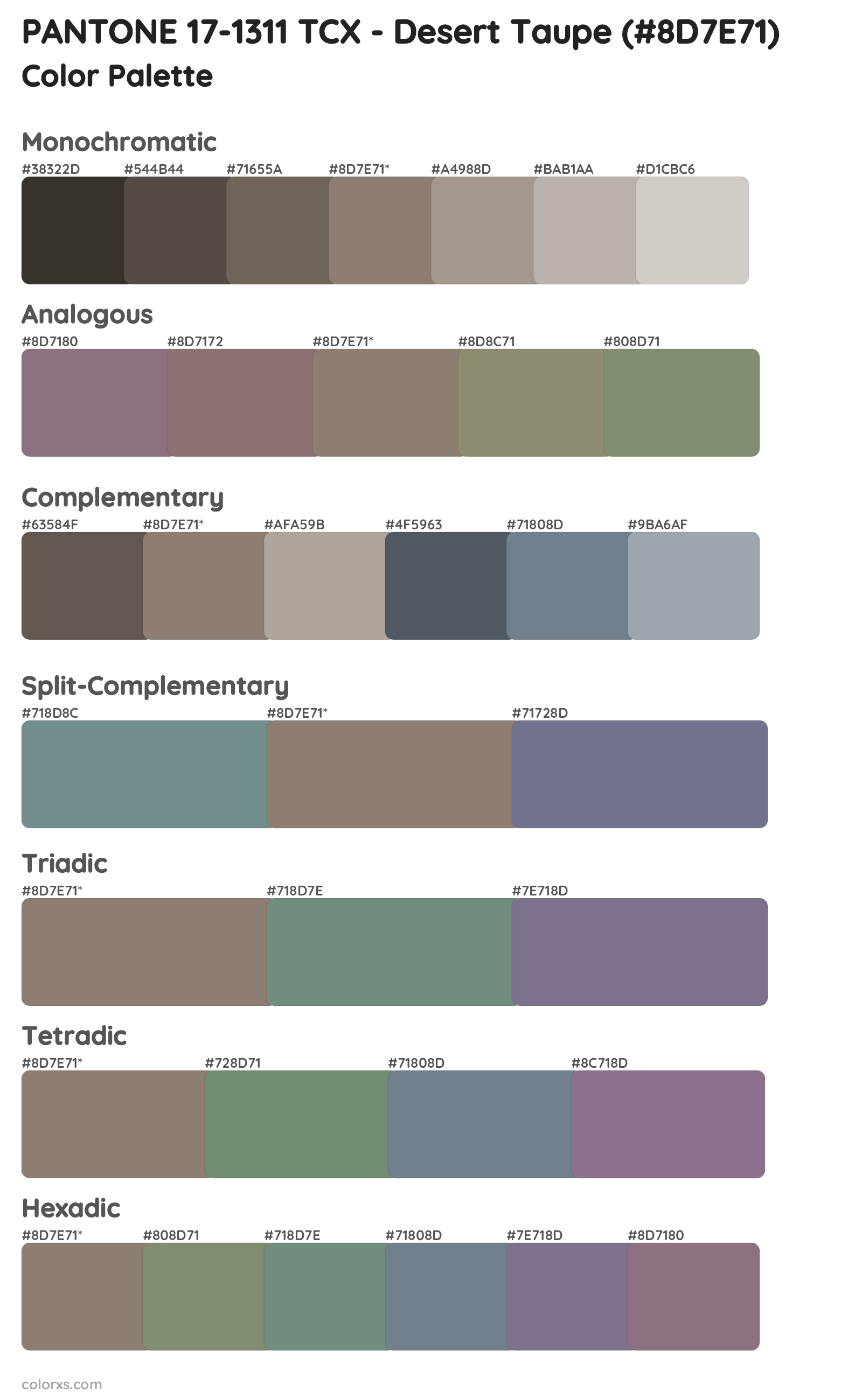 PANTONE 17-1311 TCX - Desert Taupe Color Scheme Palettes