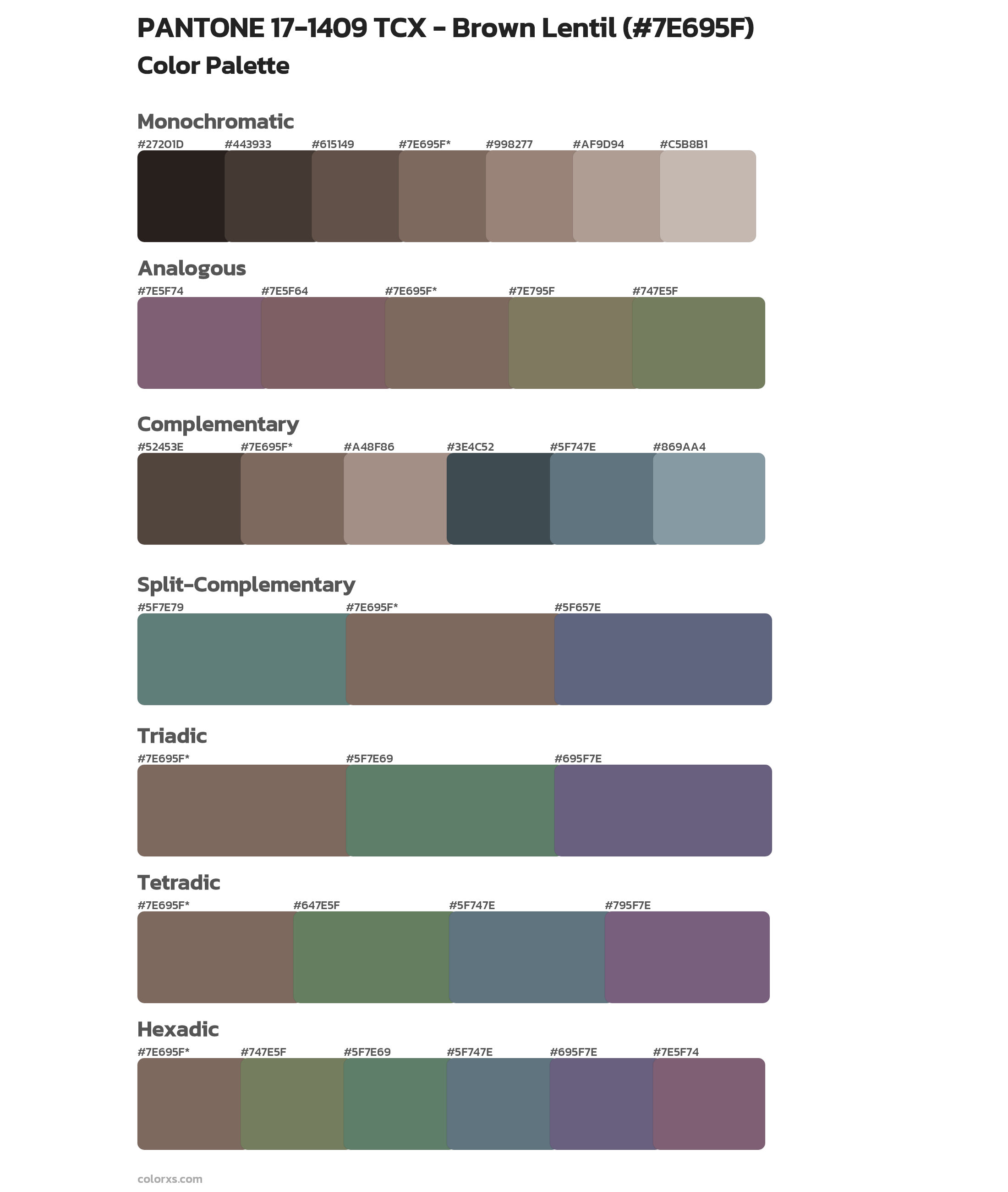 PANTONE 17-1409 TCX - Brown Lentil Color Scheme Palettes