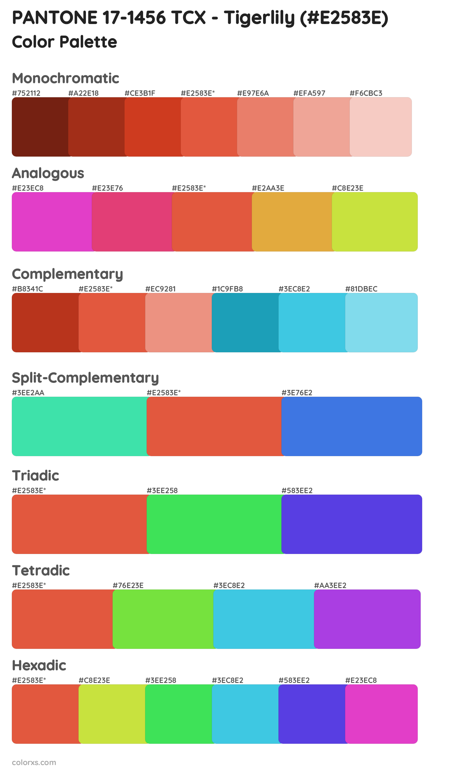 PANTONE 17-1456 TCX - Tigerlily Color Scheme Palettes
