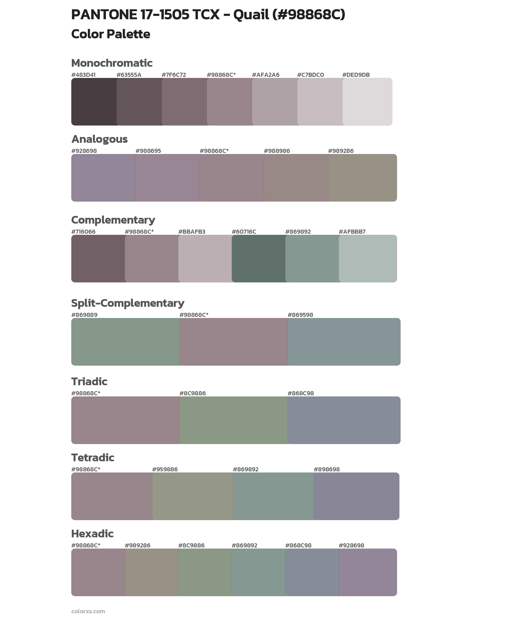 PANTONE 17-1505 TCX - Quail color palettes - colorxs.com