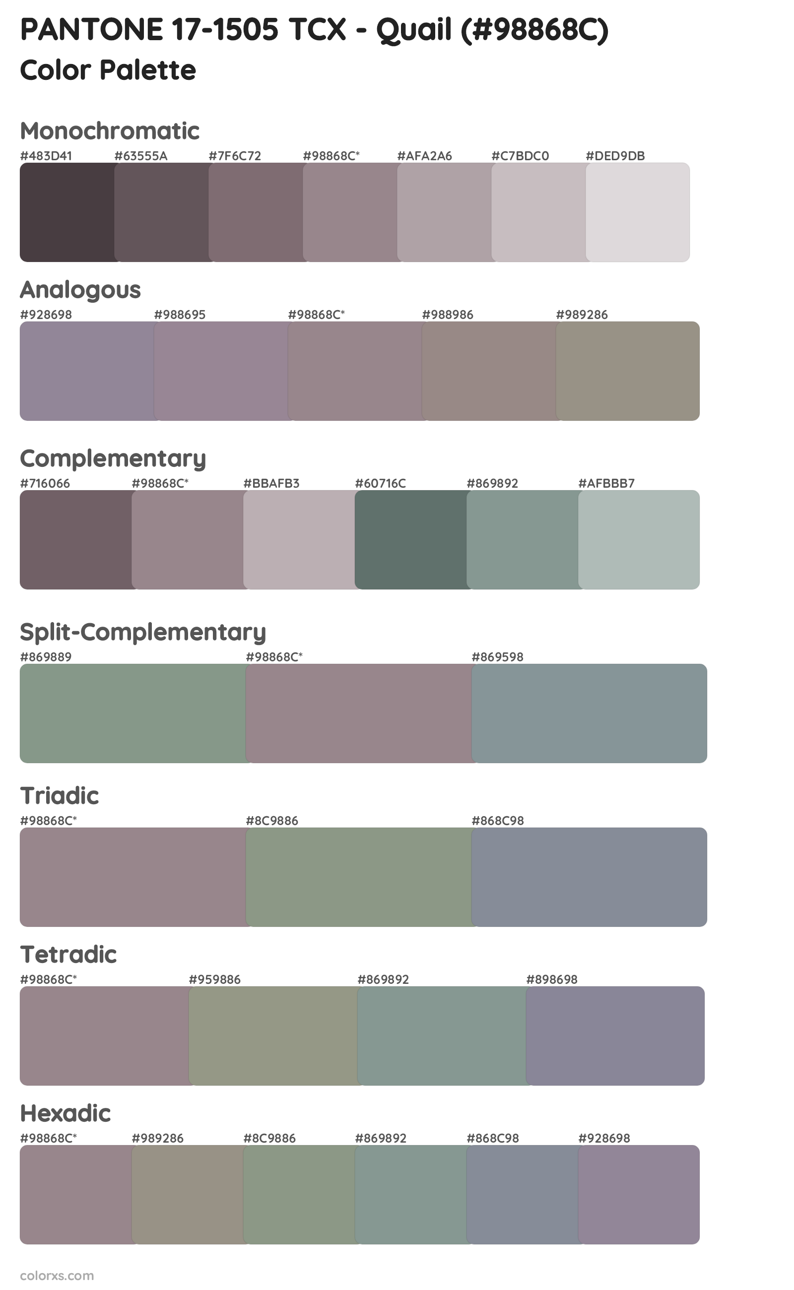 PANTONE 17-1505 TCX - Quail Color Scheme Palettes