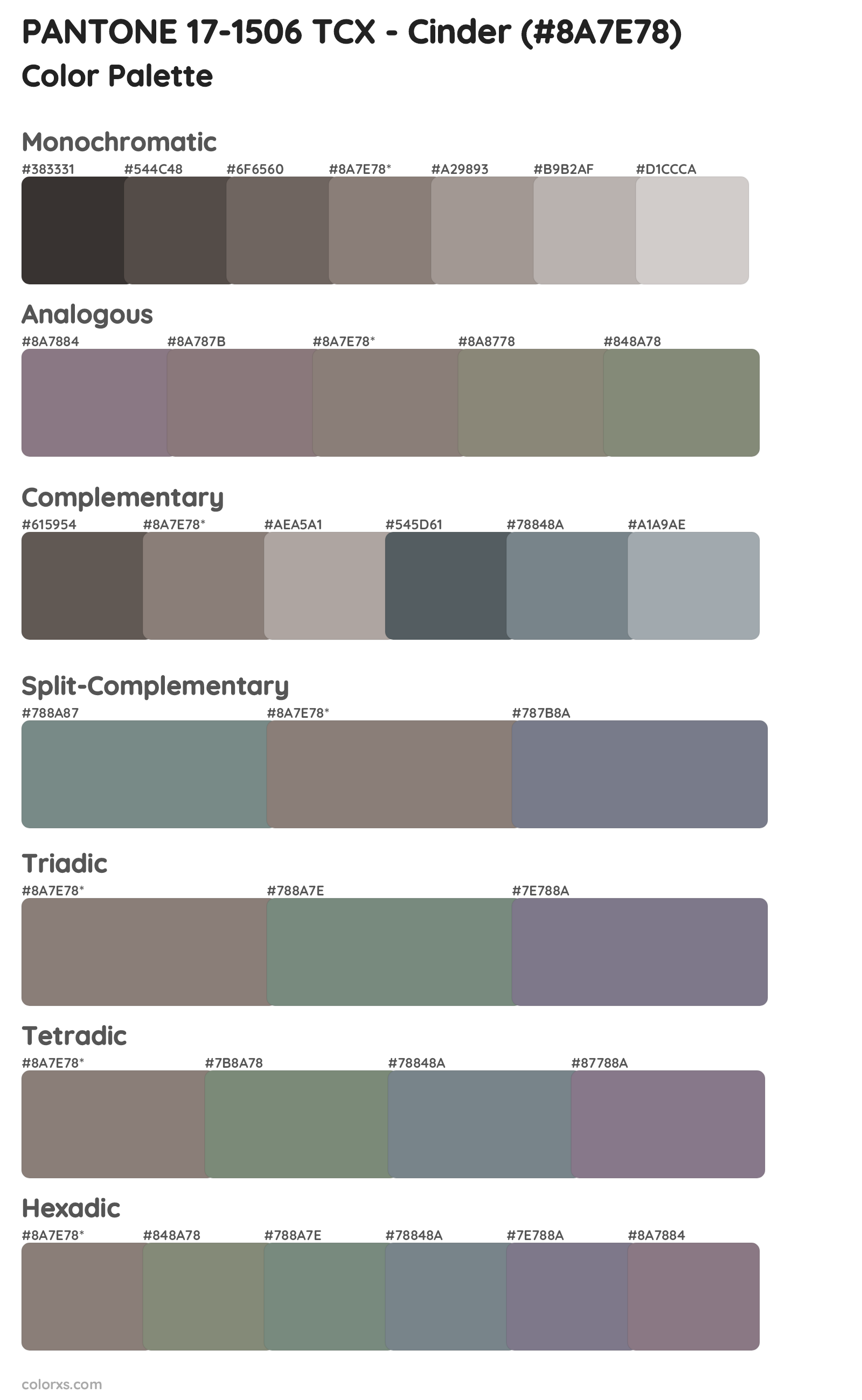 PANTONE 17-1506 TCX - Cinder Color Scheme Palettes