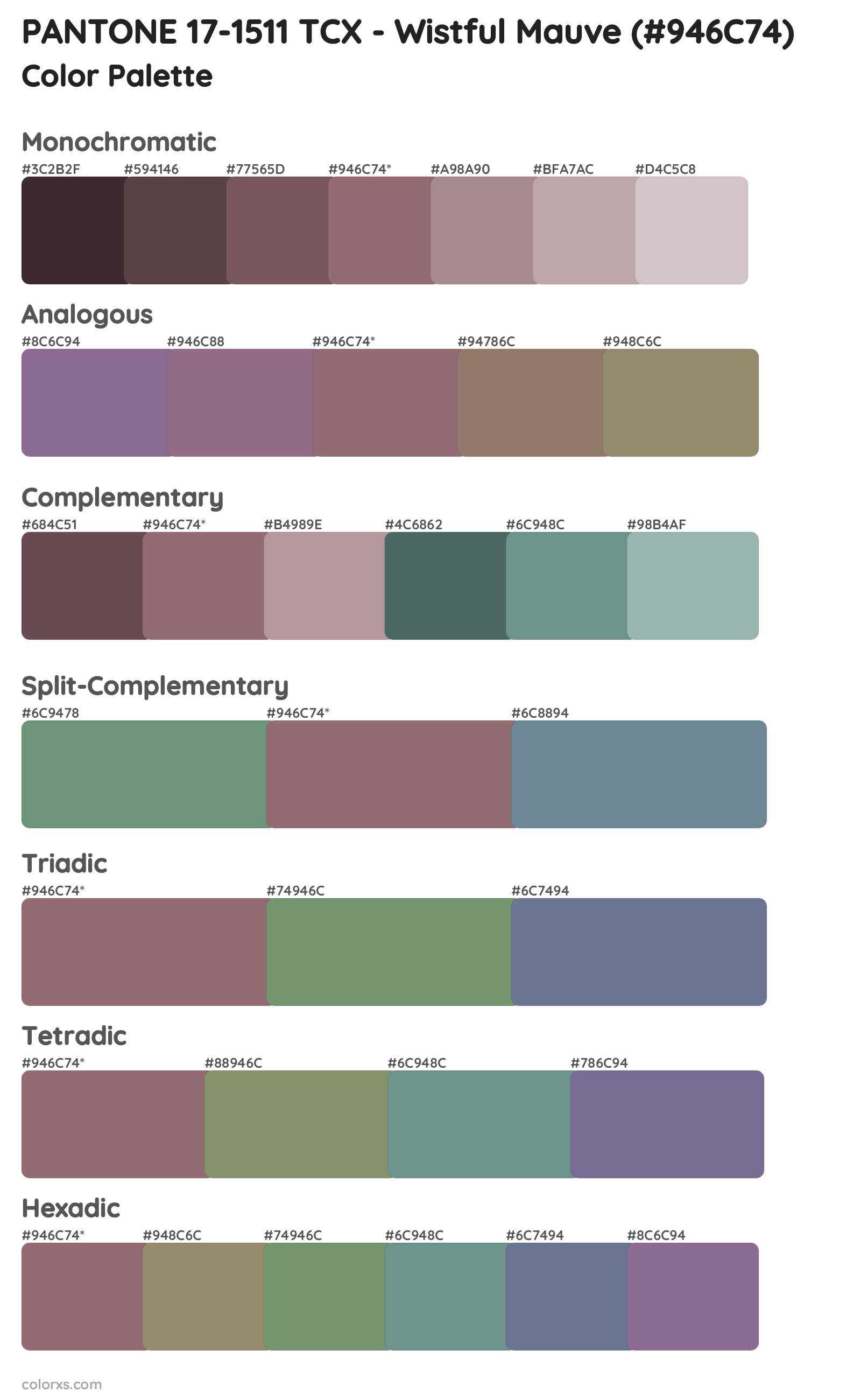 PANTONE 17-1511 TCX - Wistful Mauve Color Scheme Palettes