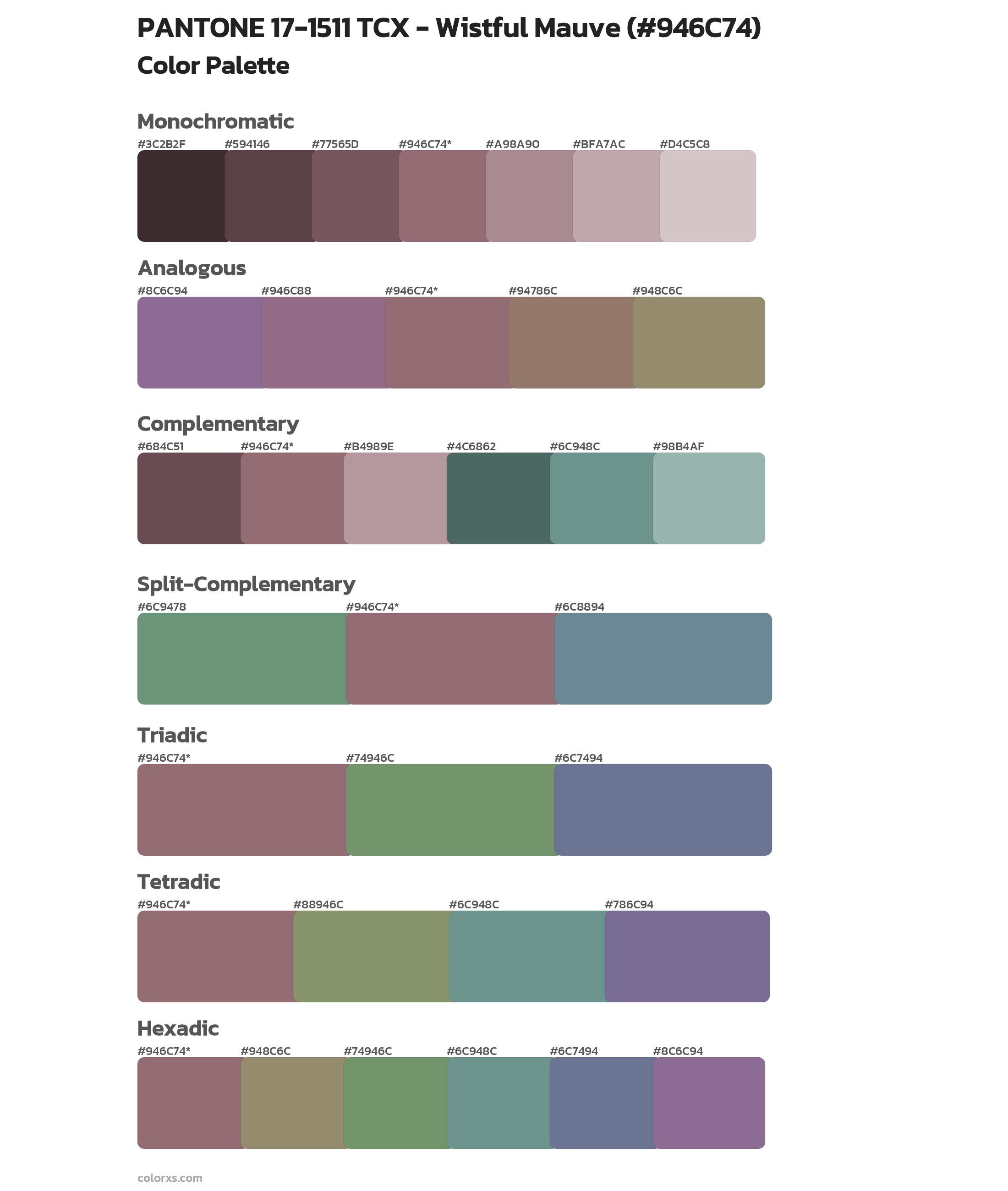 PANTONE 17-1511 TCX - Wistful Mauve Color Scheme Palettes