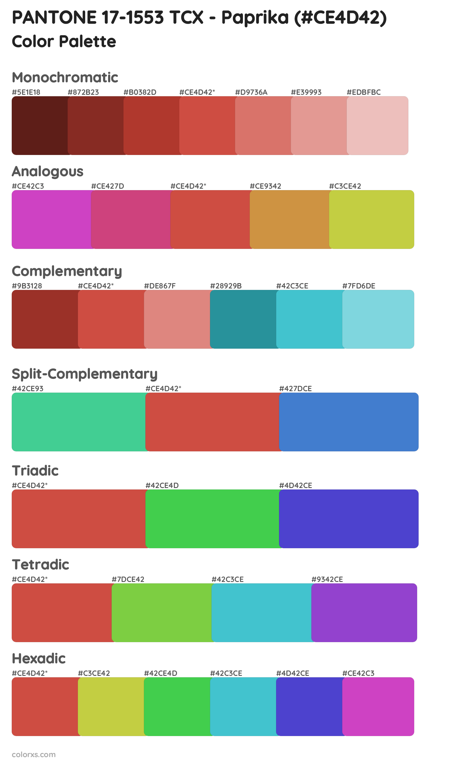 PANTONE 17-1553 TCX - Paprika Color Scheme Palettes