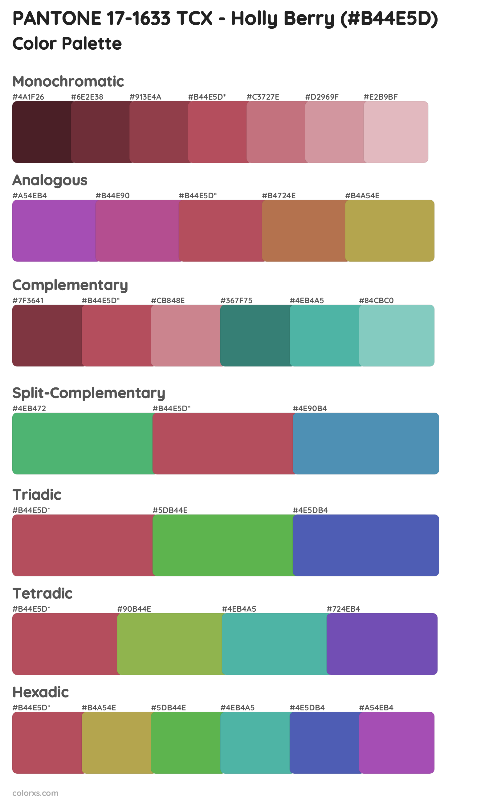 PANTONE 17-1633 TCX - Holly Berry Color Scheme Palettes